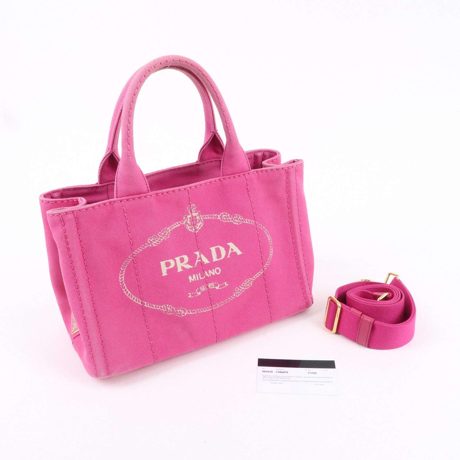 PRADA Logo Canapa Mini Canvas 2Way Bag Tote Bag Pink 1BG439