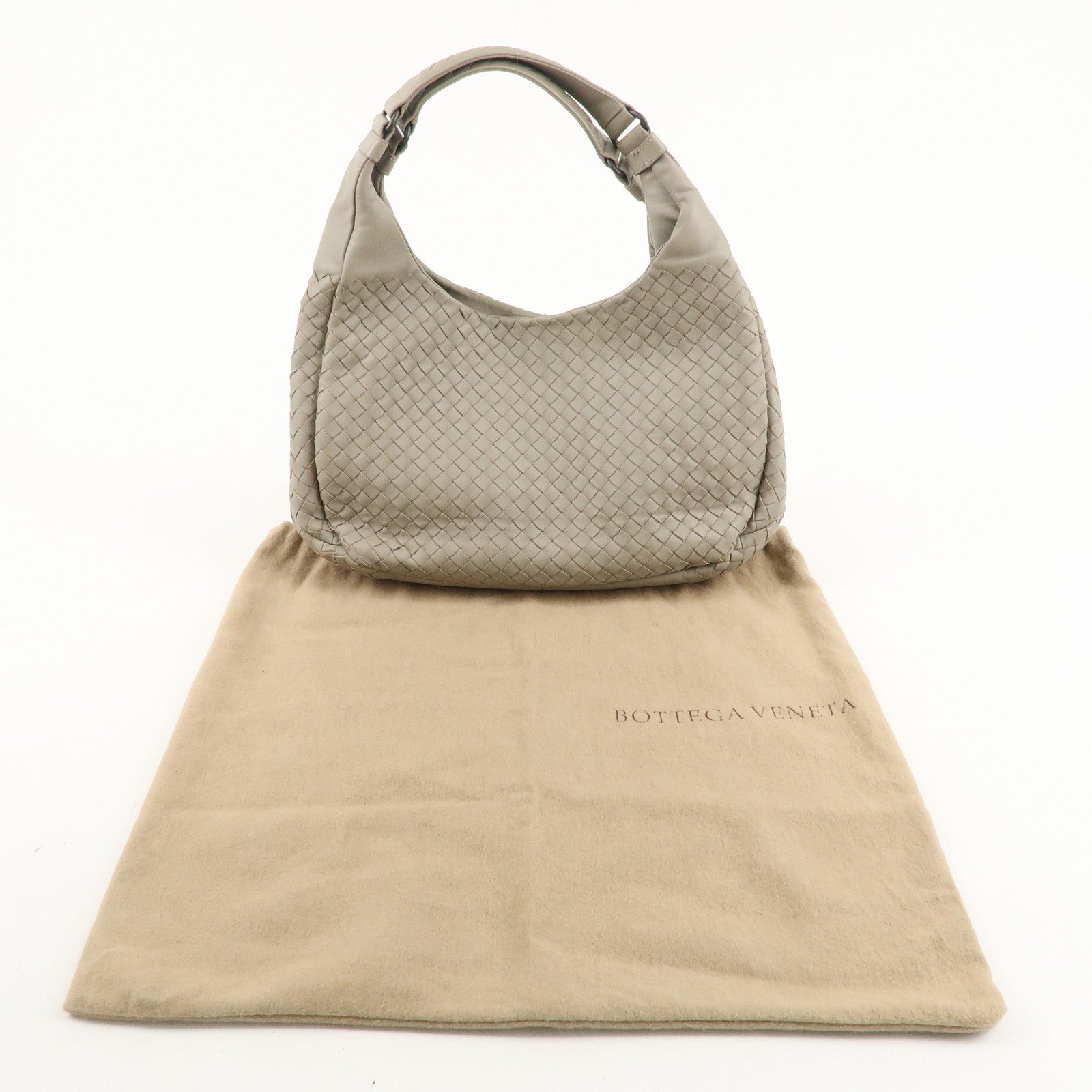 BOTTEGA VENETA Intrecciato Campana Shoulder Bag Gray 125787