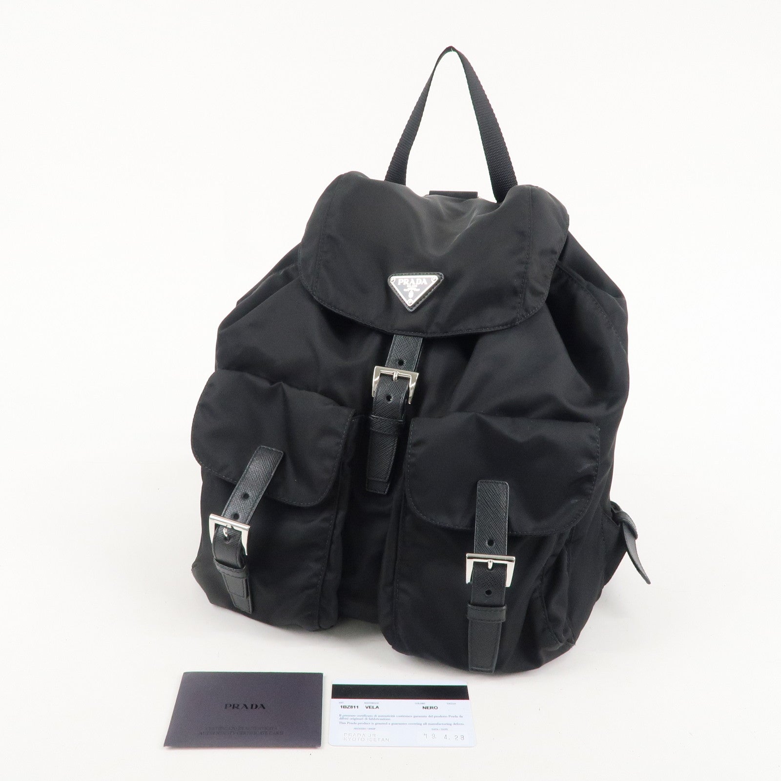 PRADA Logo Nylon Leather Back Pack Ruck Sack NERO Black 1BZ811