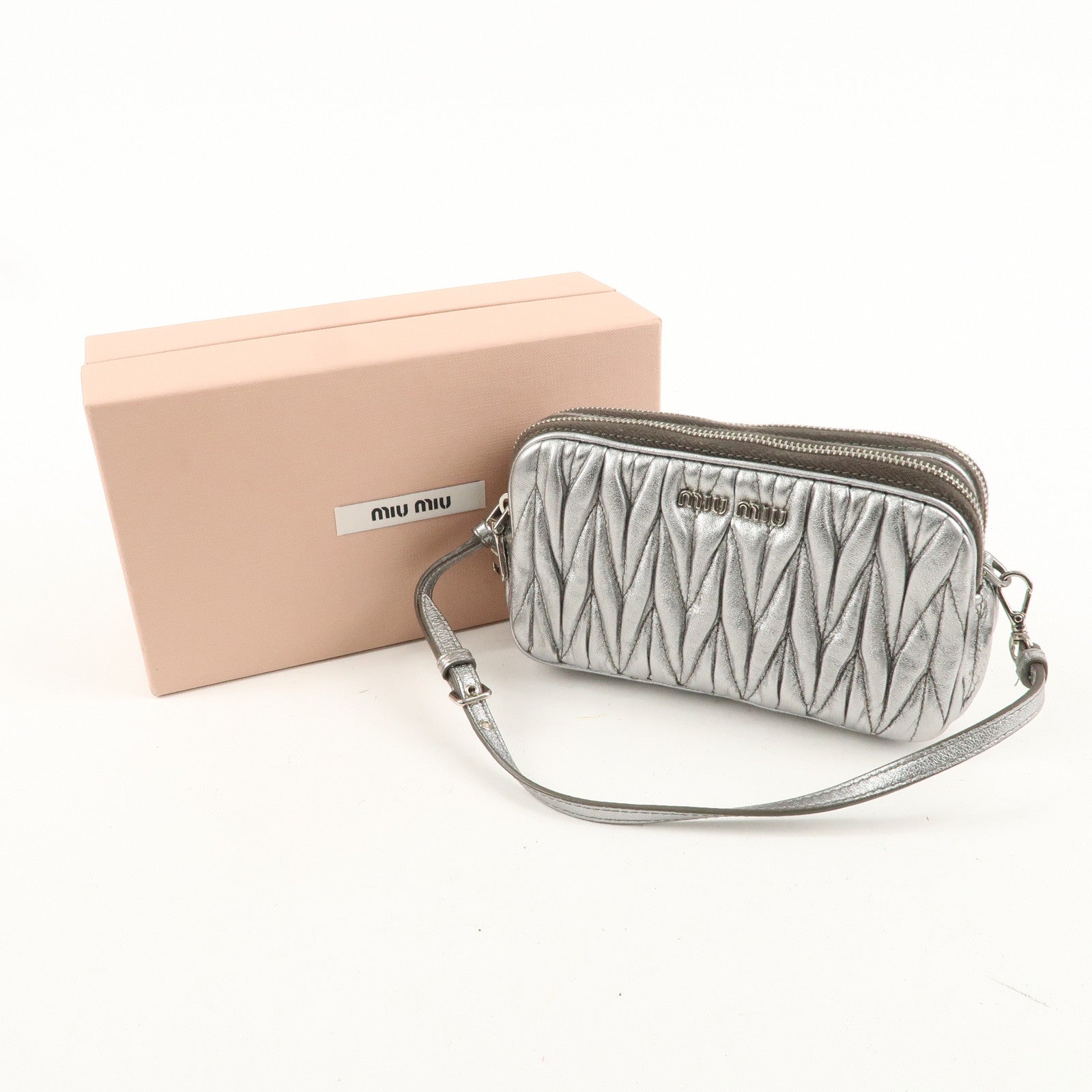 Miu Miu Matelasse Leather Mini Bag Accessory Small Pouch Silver