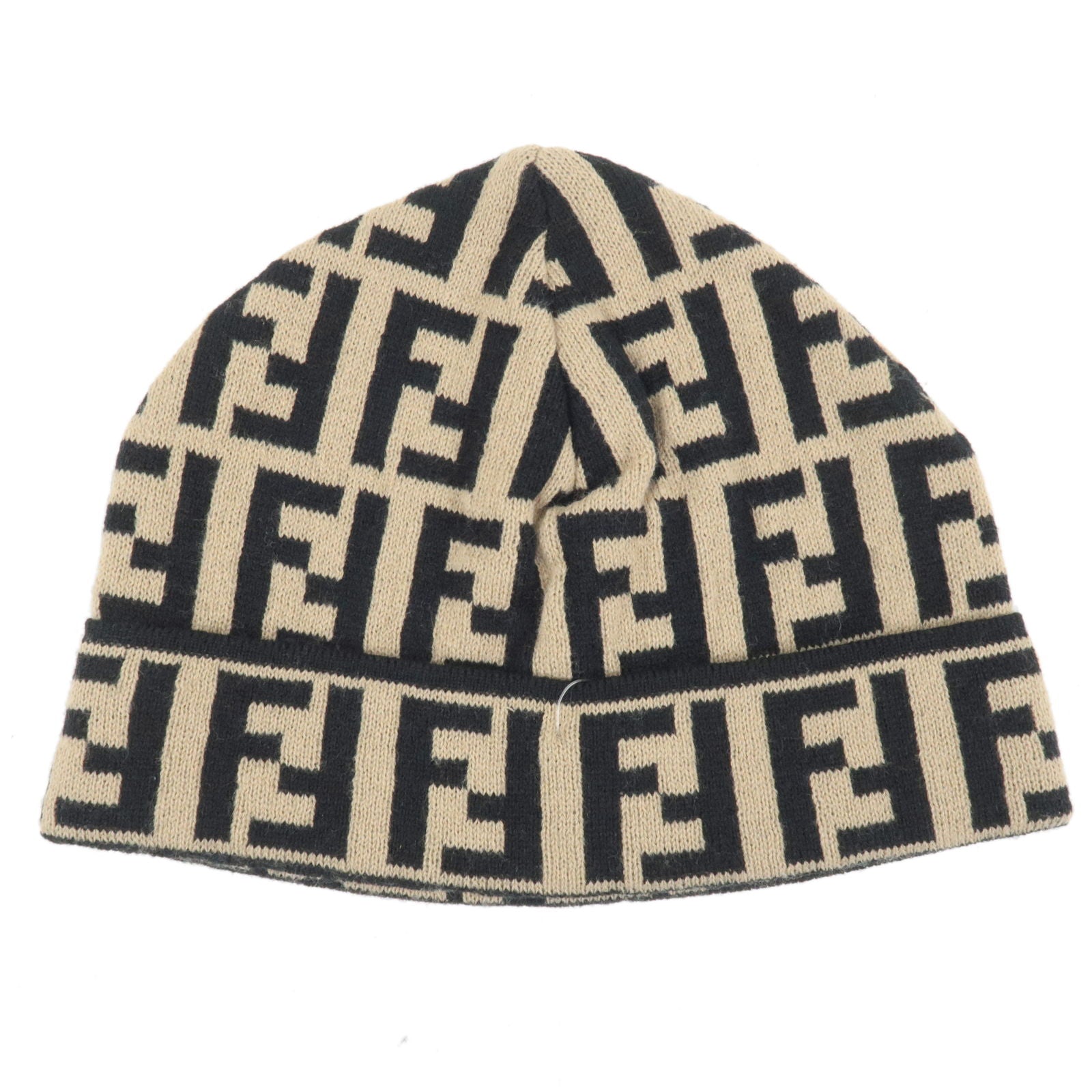 FENDI Zucca Logo Knit Hat Beanie Beige Black