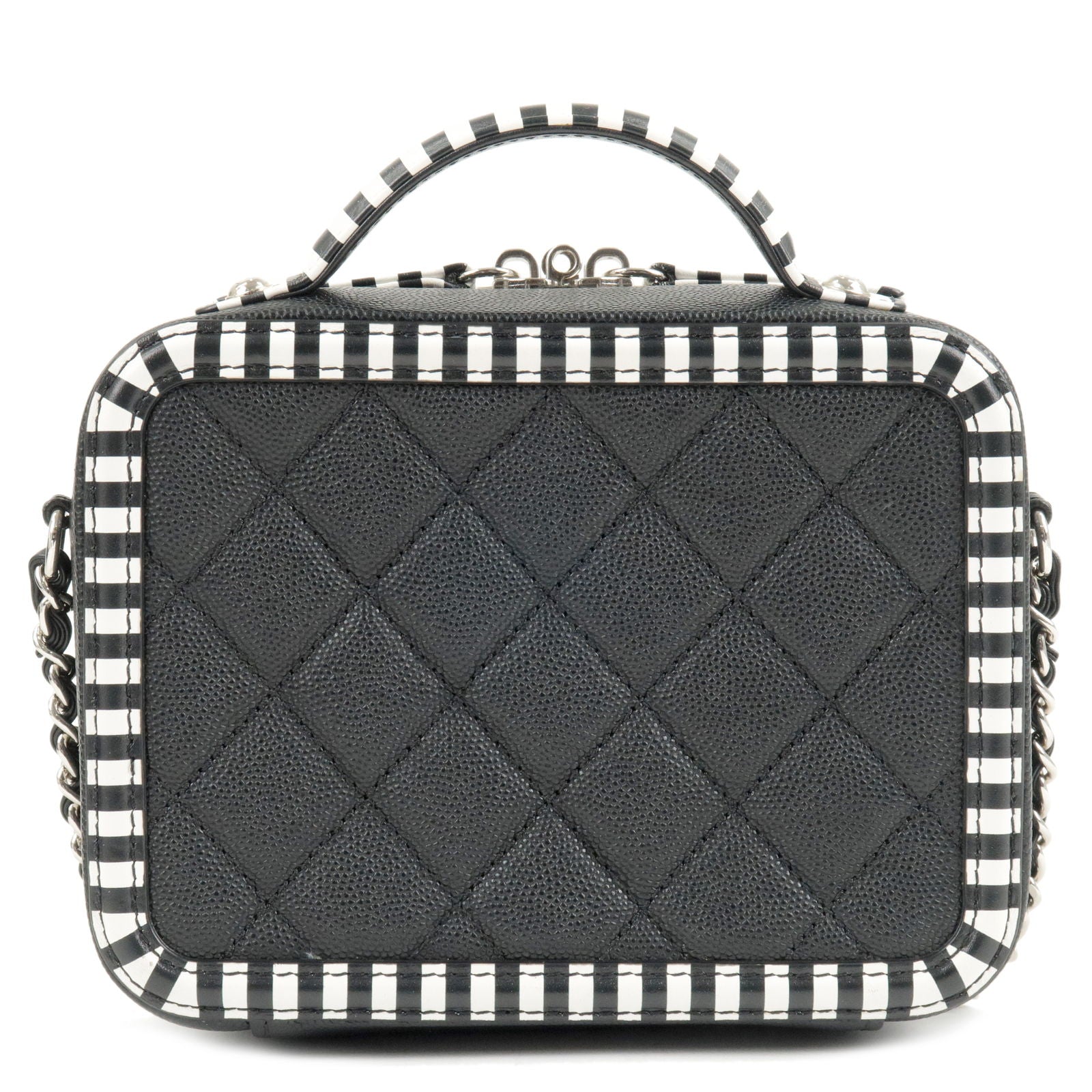 CHANEL CC Filigree Caviar Skin Vanity Case 2Way Bag Stripe A93342