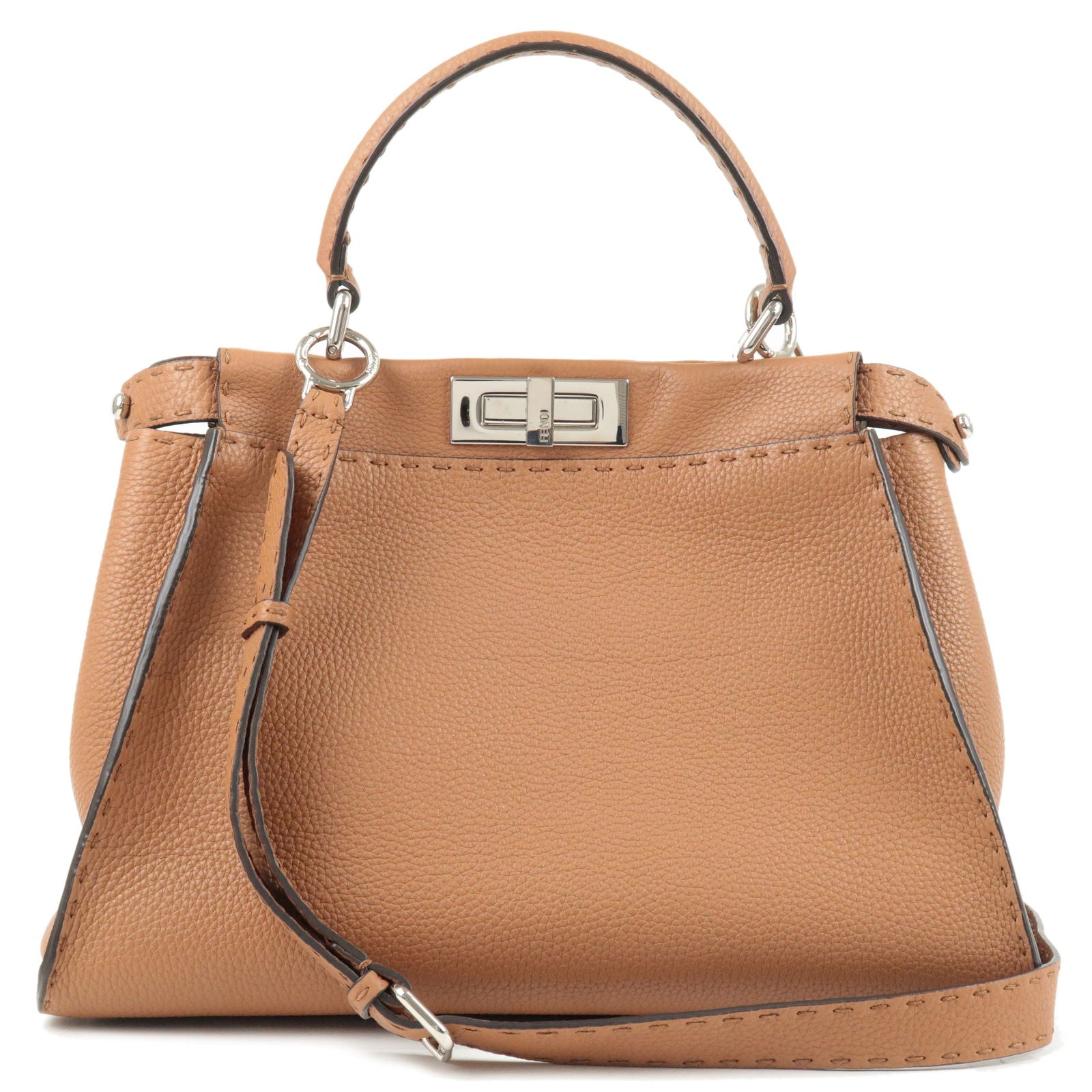 FENDI-Selleria-Peekaboo-Regular-2Way-Hand-Bag-Brown-8BN290