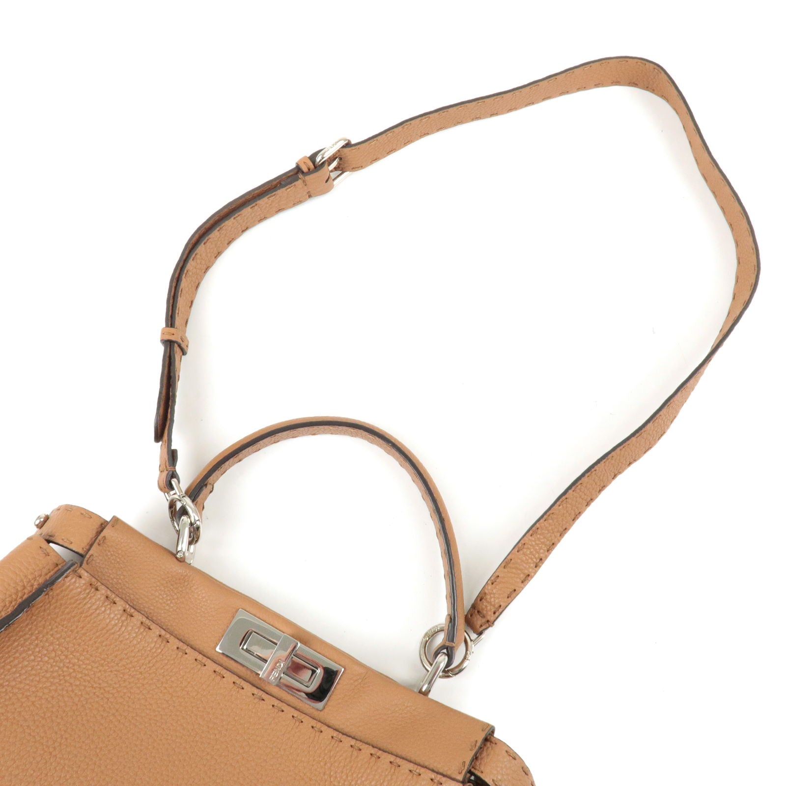 FENDI Selleria Peekaboo Regular 2Way Hand Bag Brown 8BN290