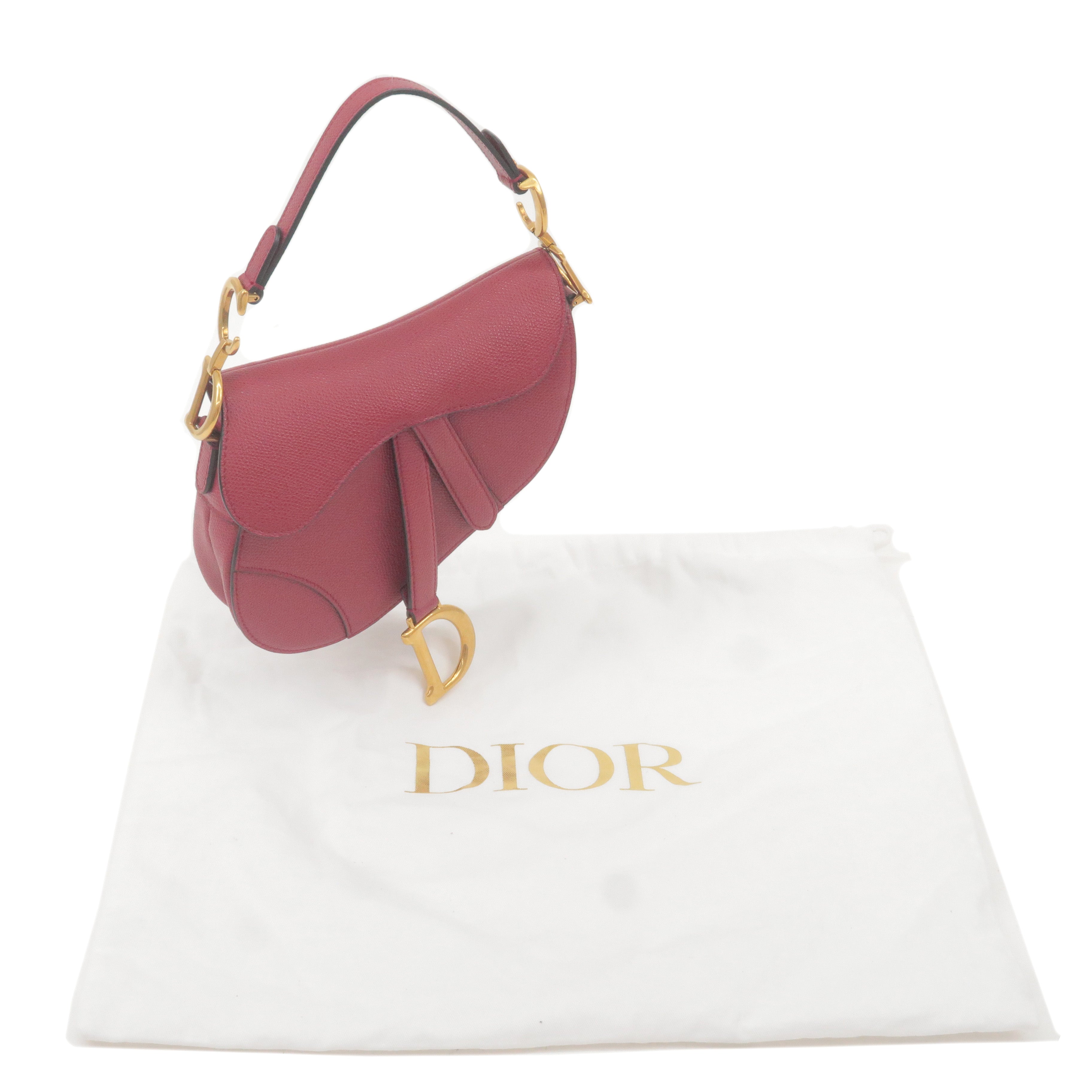 Christian Dior Saddle Bag Leather Shoulder Bag Red