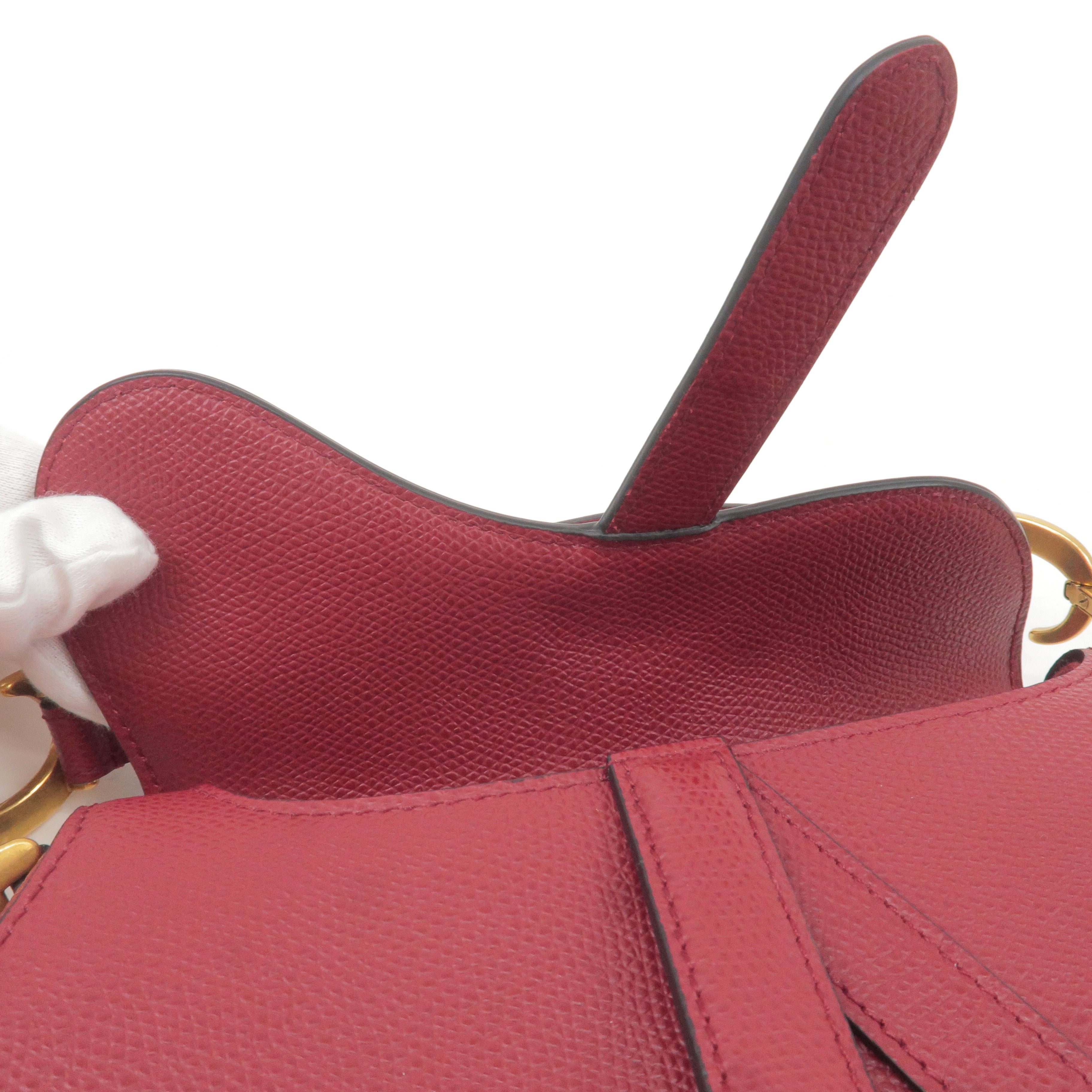 Christian Dior Saddle Bag Leather Shoulder Bag Red