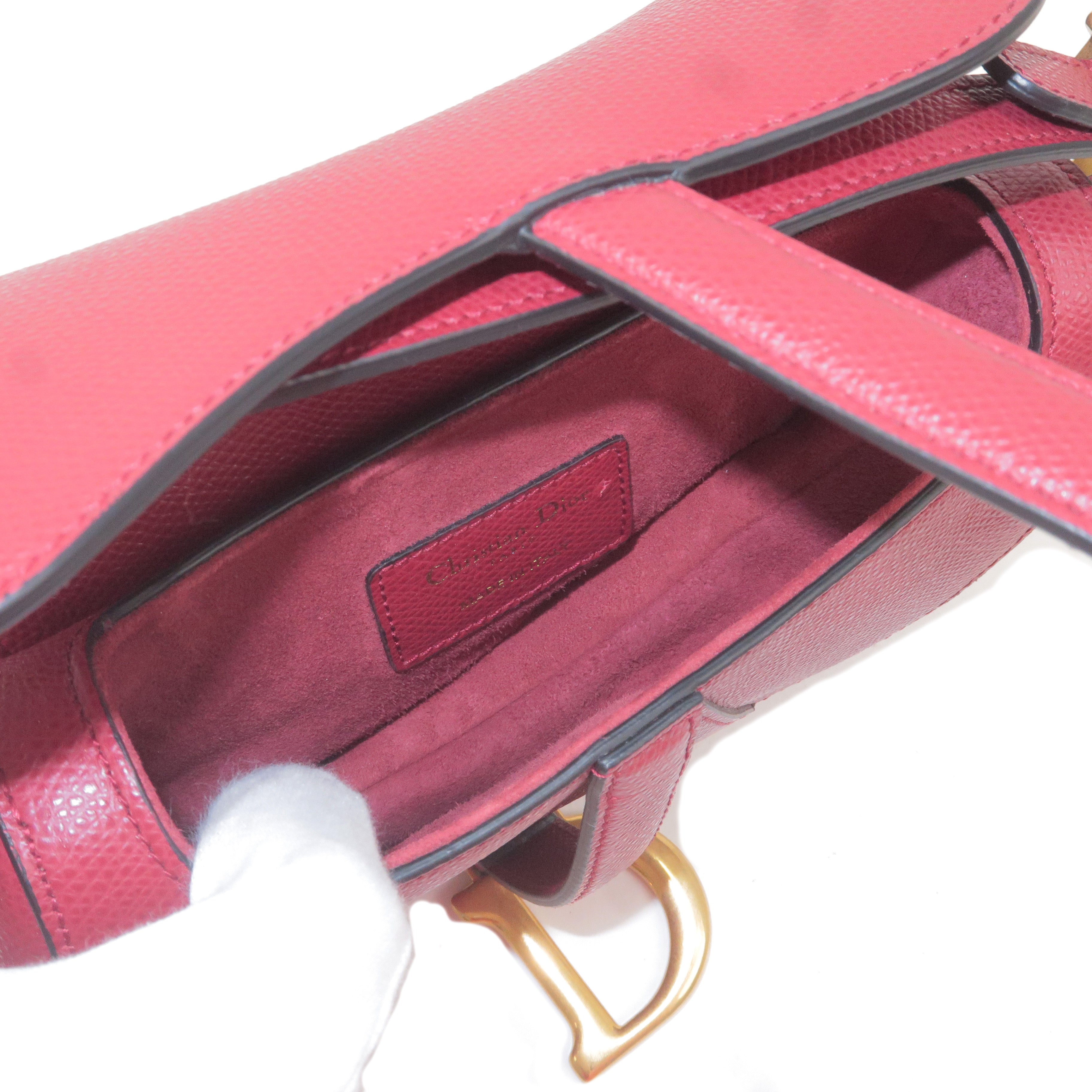 Christian Dior Saddle Bag Leather Shoulder Bag Red