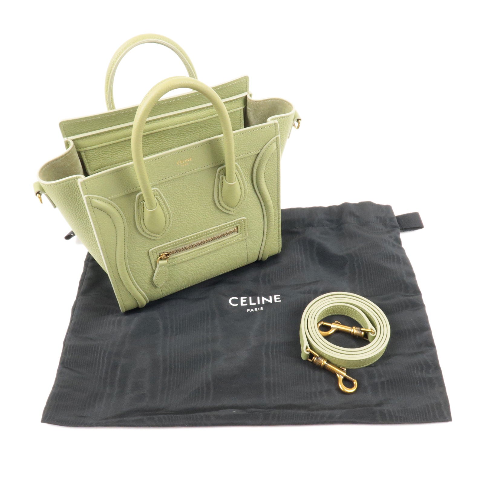 CELINE Leather Luggage Nano Shopper 2Way Bag Light Khaki 189243