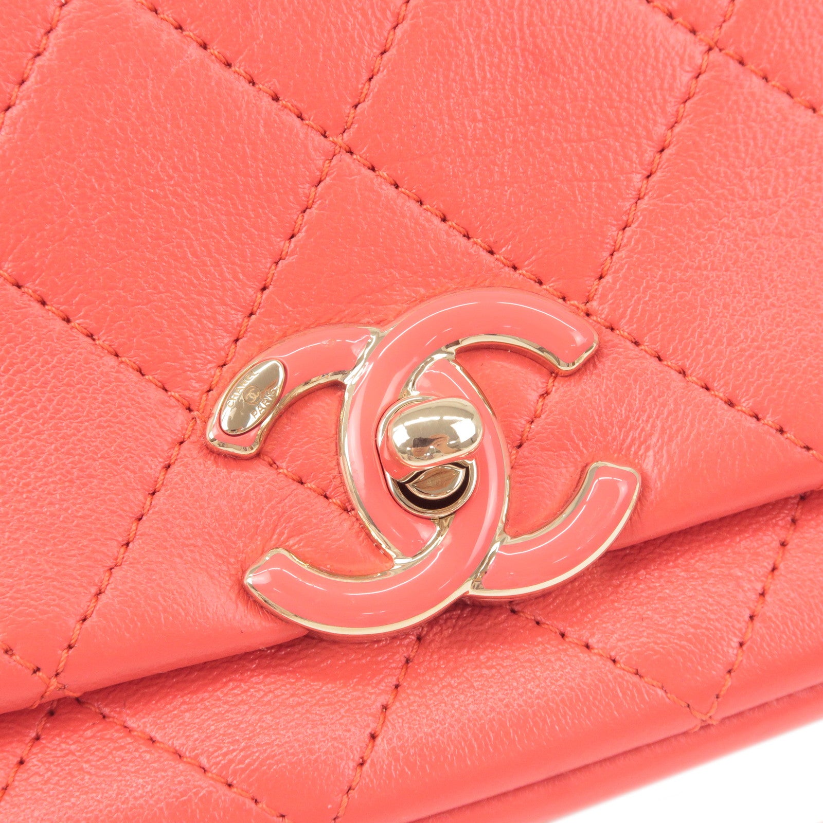 CHANEL Mini Matelasse Lamb Skin Chain Shoulder Bag Pink Gold