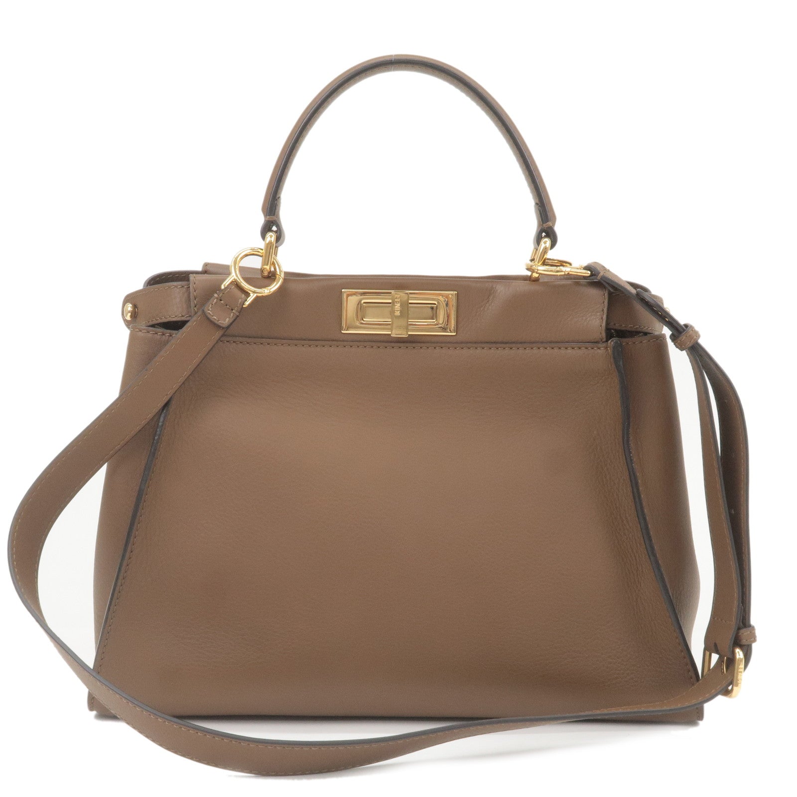 FENDI-Peekaboo-Regular--Leather-2Way-Bag-Brown-8N290