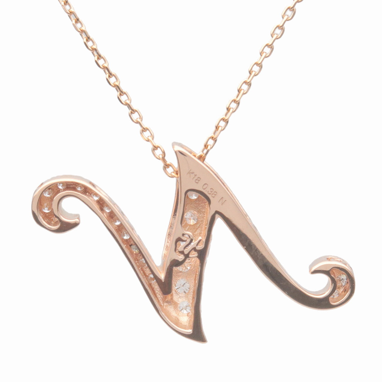 NOMBRE ALPHA Initial "N" Diamond Necklace M 0.38ct K18PG Rose Gold