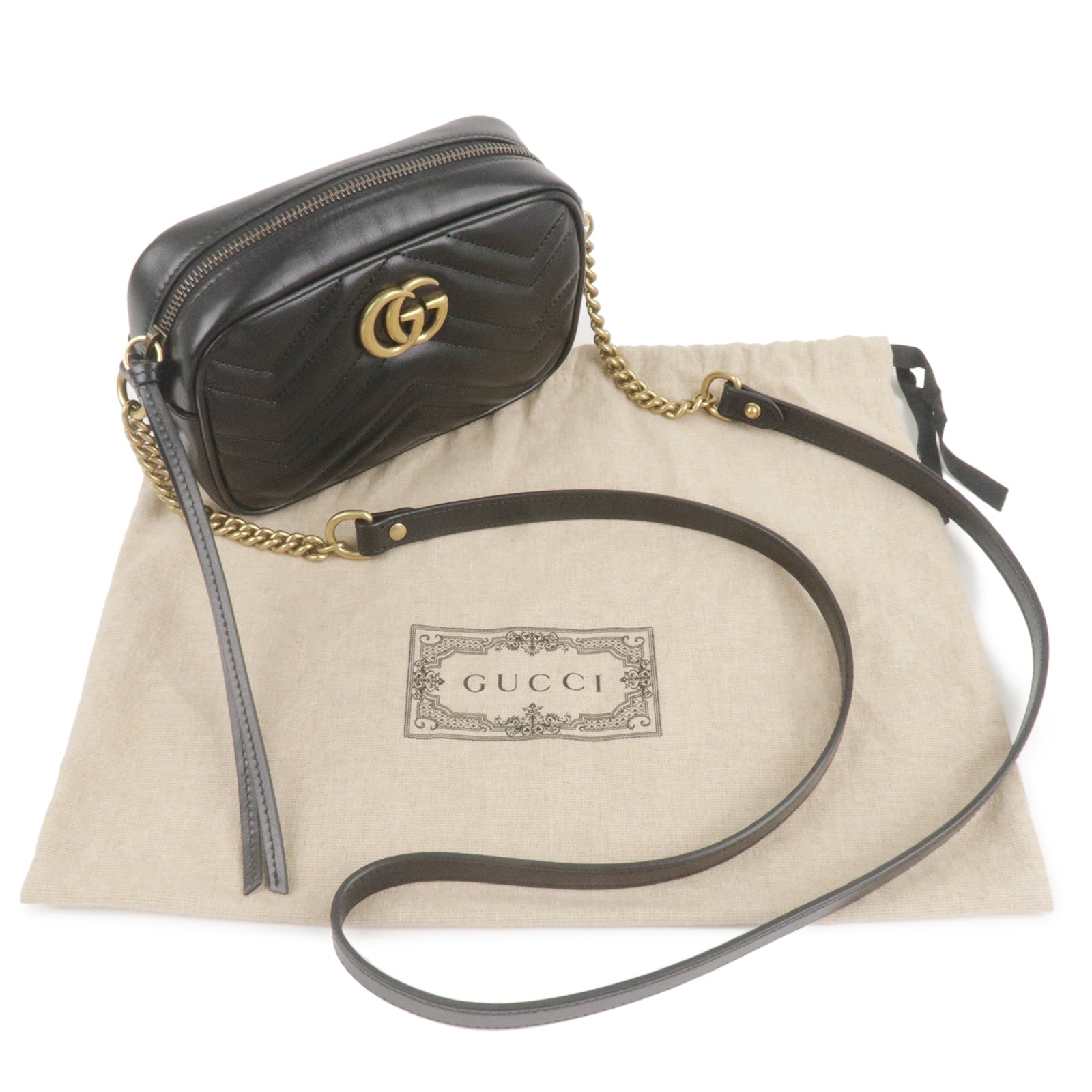 GUCCI GG Marmont Leather Chain Shoulder Bag 448065 Black