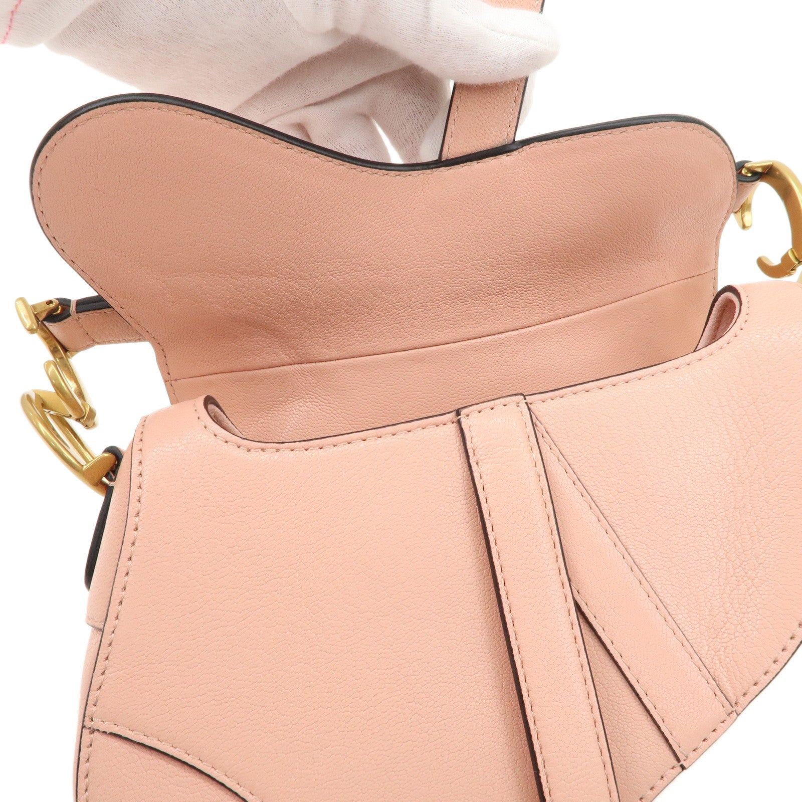 Christian Dior Saddle Bag Leather Mini Shoulder Bag Pink