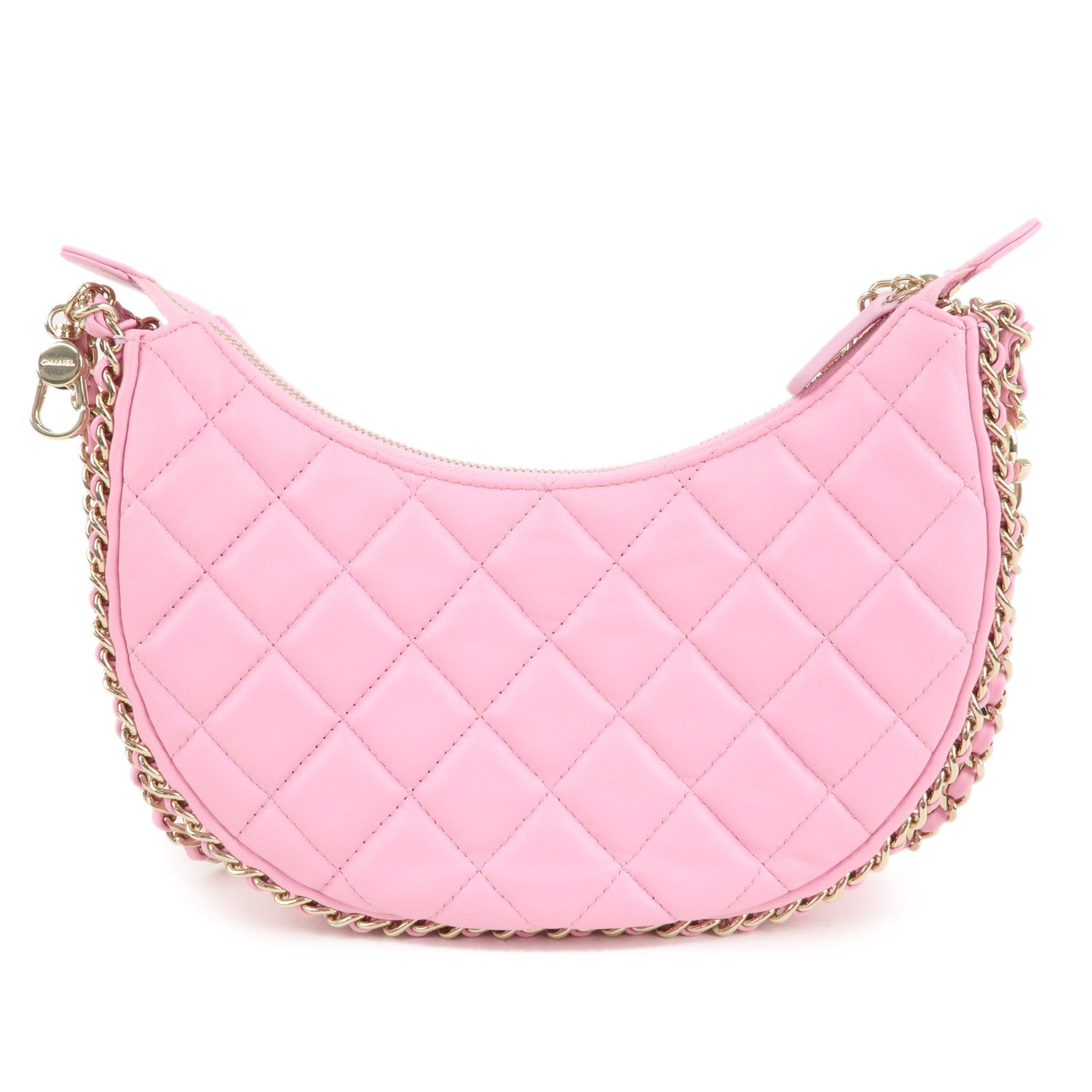 CHANEL Matelasse Lamb Skin Small Hobo Shoulder Bag Pink AS3917