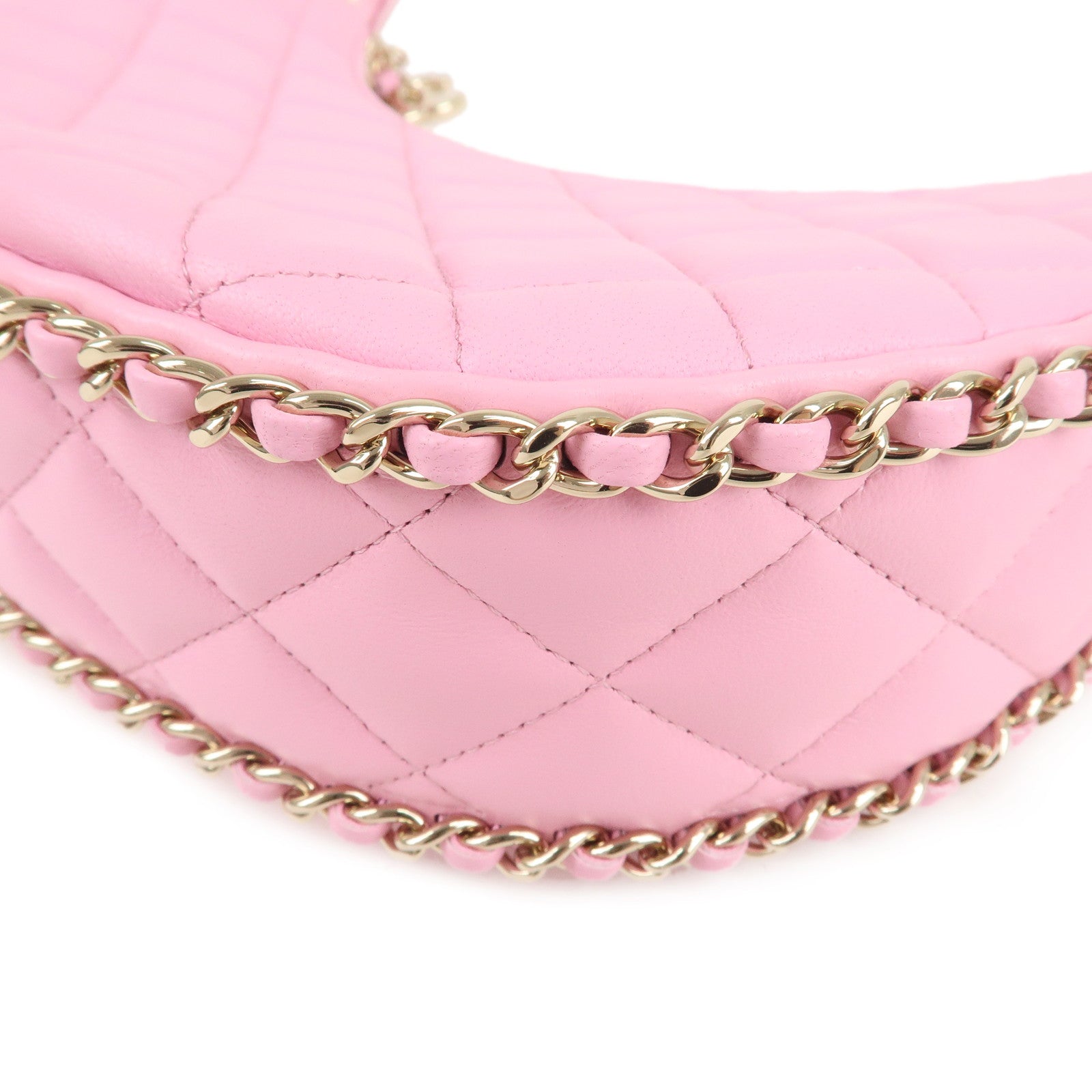 CHANEL Matelasse Lamb Skin Small Hobo Shoulder Bag Pink AS3917