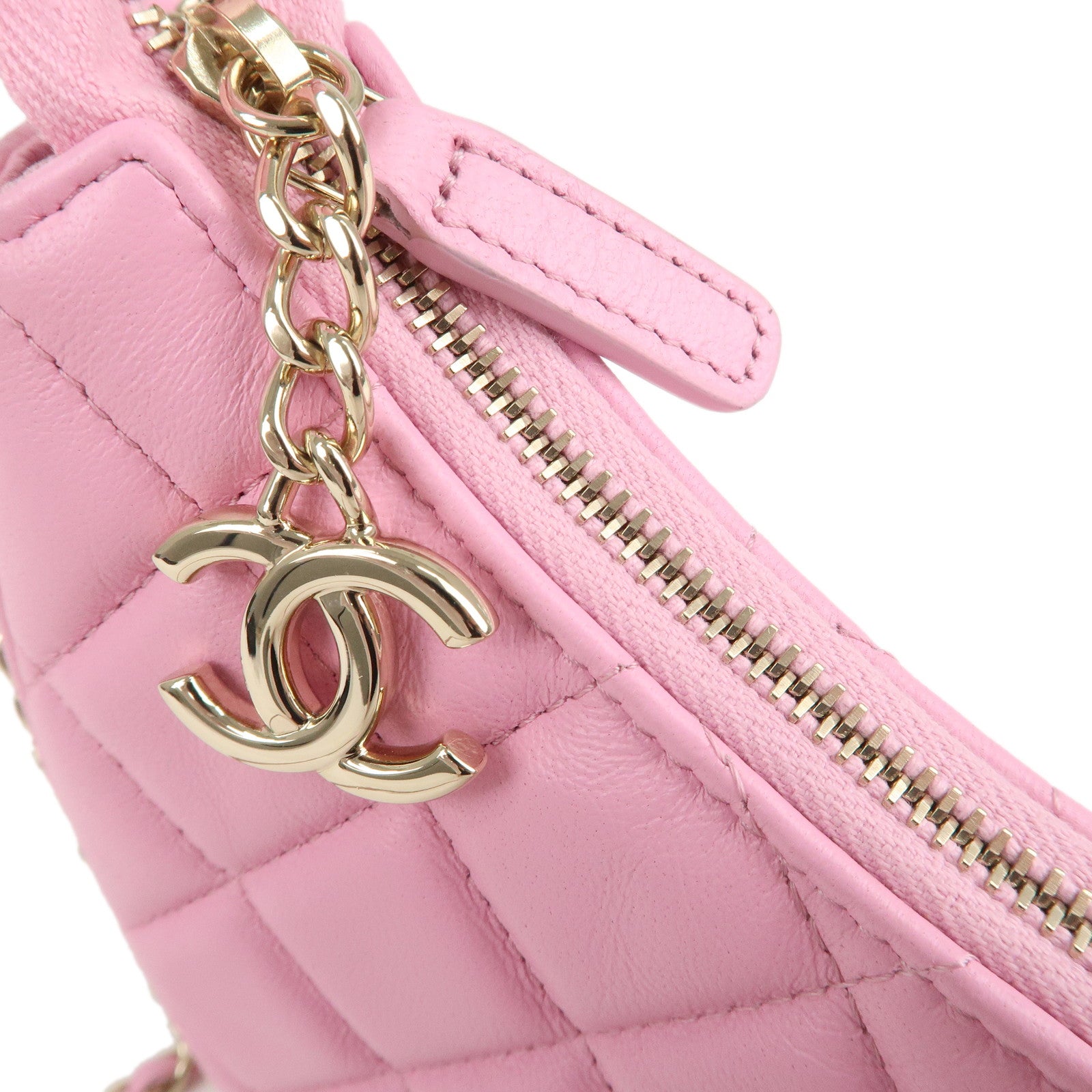 CHANEL Matelasse Lamb Skin Small Hobo Shoulder Bag Pink AS3917