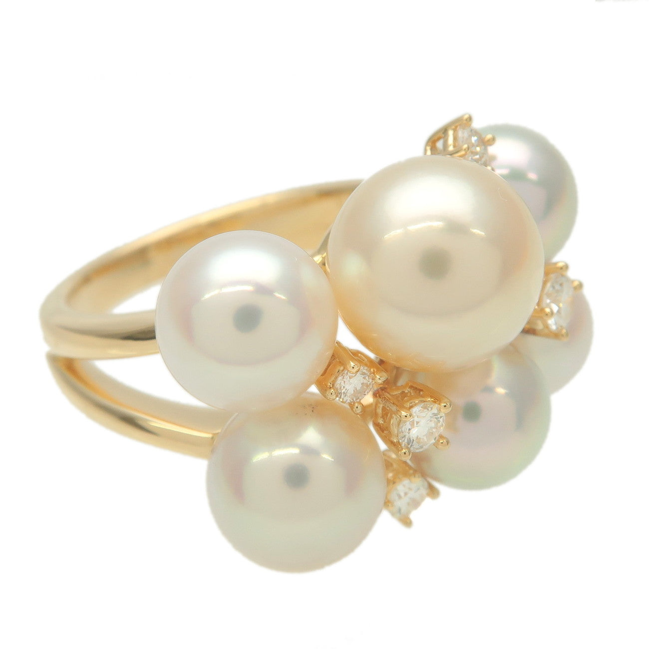 TASAKI 6P Pearl Diamond Ring 0.20ct K18 750YG US6.5 EU53.5