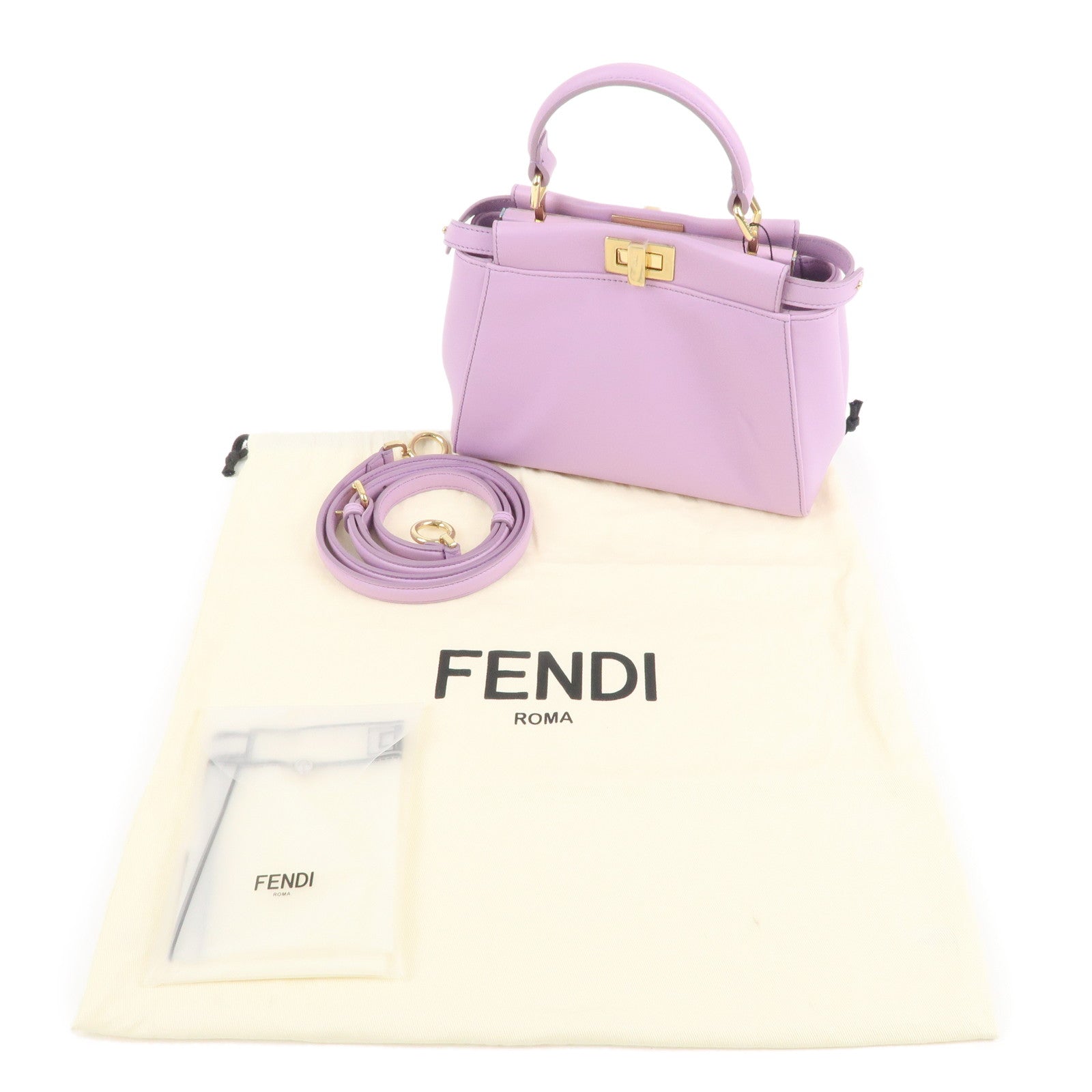 FENDI Mini Peekaboo Leather 2Way Mini Bag Purple 8BN244