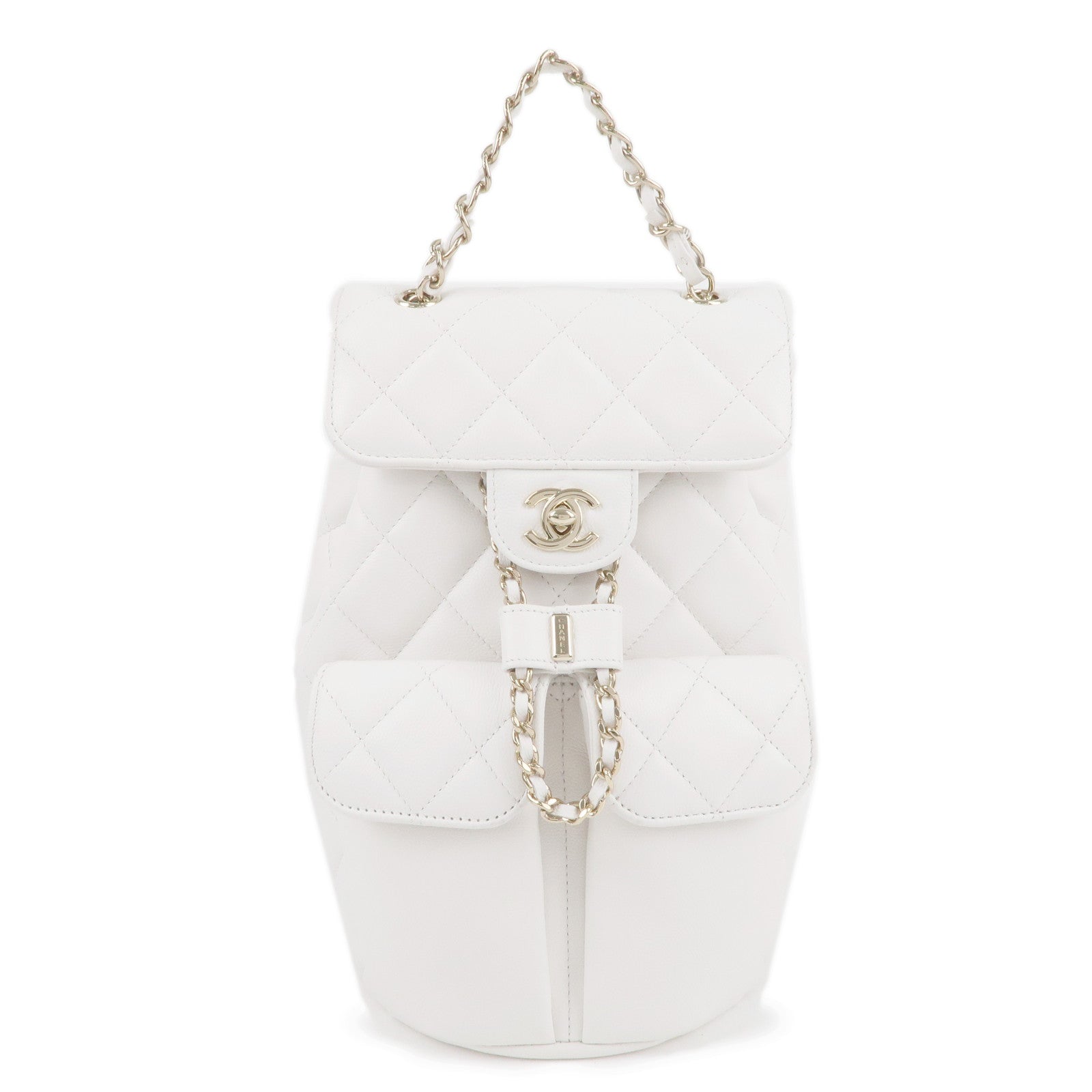 CHANEL-Matelasse-Caviar-Skin-Chain-Back-Pack-White-AS3290