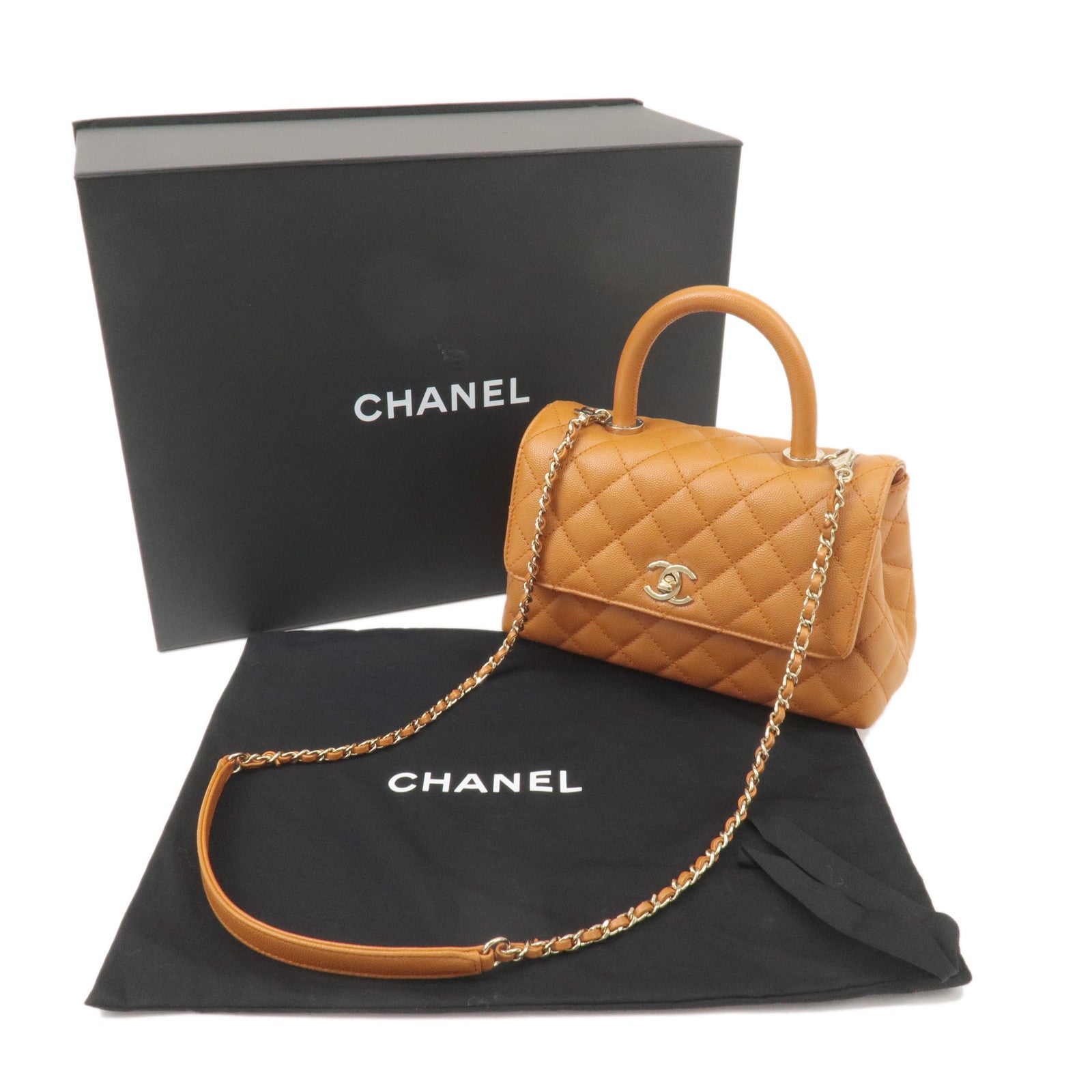 CHANEL Matelasse Caviar Skin COCO Handle 24 XS Bag Brown A92990