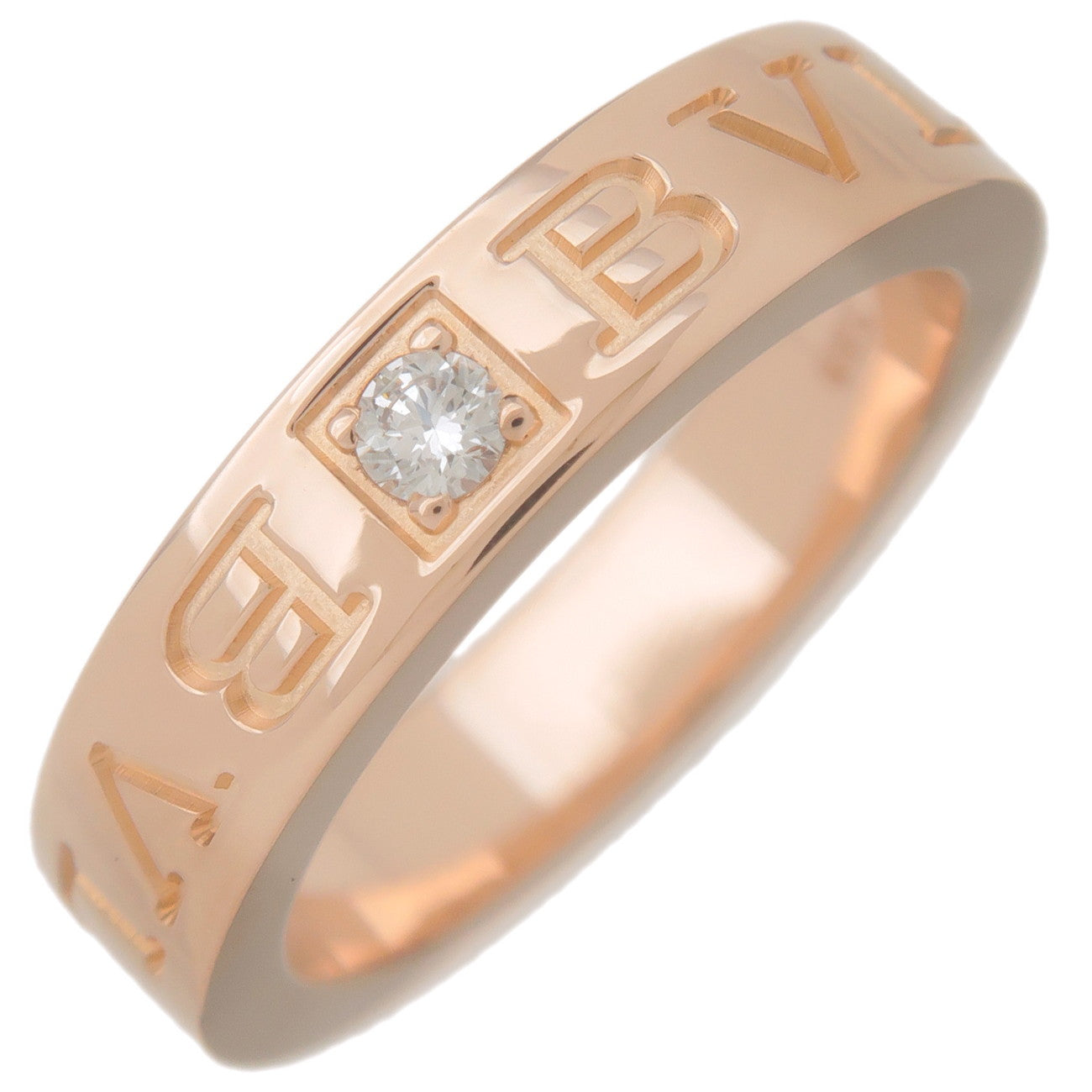 BVLGARI-Double-Logo-Ring-1P-Diamond-K18PG-Rose-Gold-US4-EU47