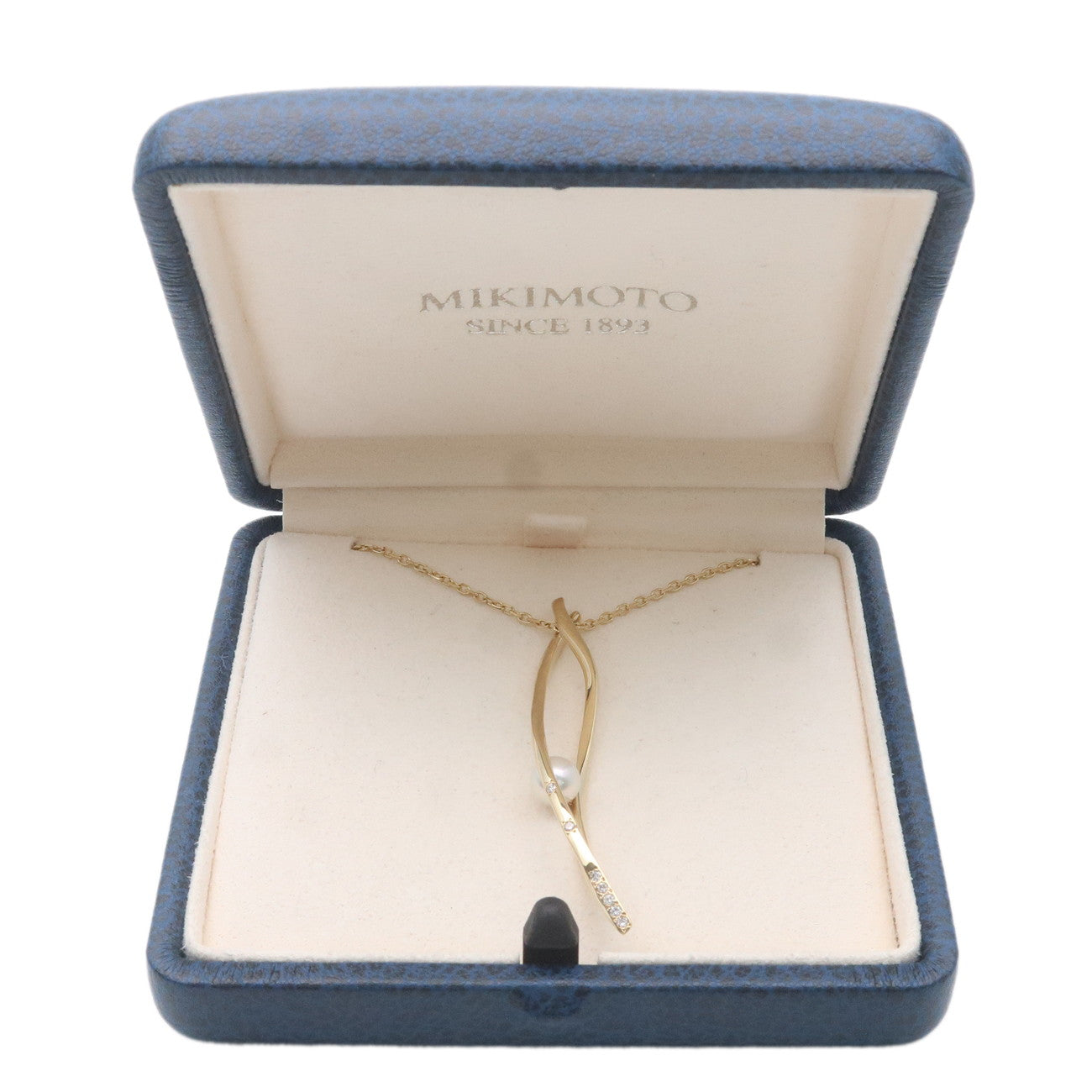 MIKIMOTO Pearl Diamond Necklace K18YG 750YG Yellow Gold