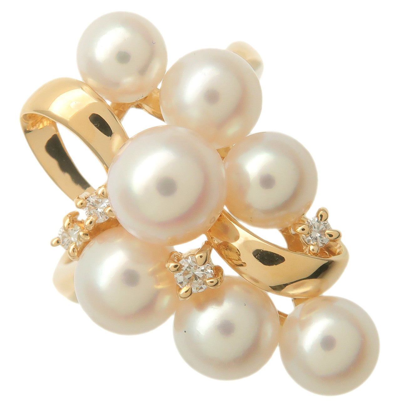 TASAKI-7P-Pearl-4P-Diamond-Ring-K18-750YG-Yellow-Gold-US6-EU51