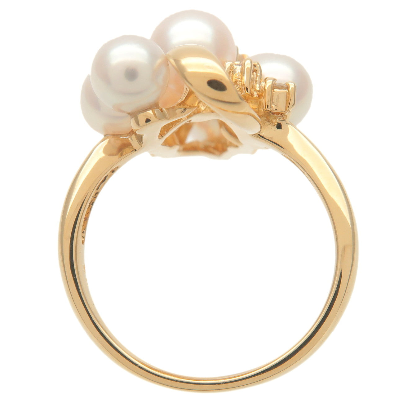 TASAKI 7P Pearl 4P Diamond Ring K18 750YG Yellow Gold US6 EU51