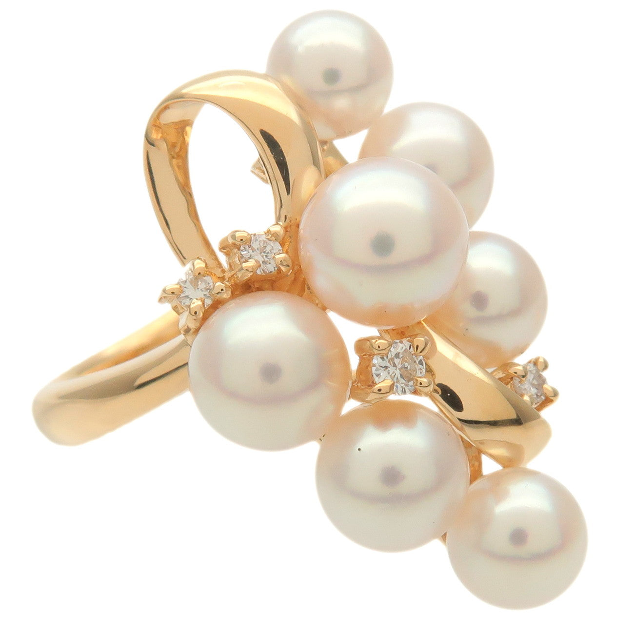 TASAKI 7P Pearl 4P Diamond Ring K18 750YG Yellow Gold US6 EU51