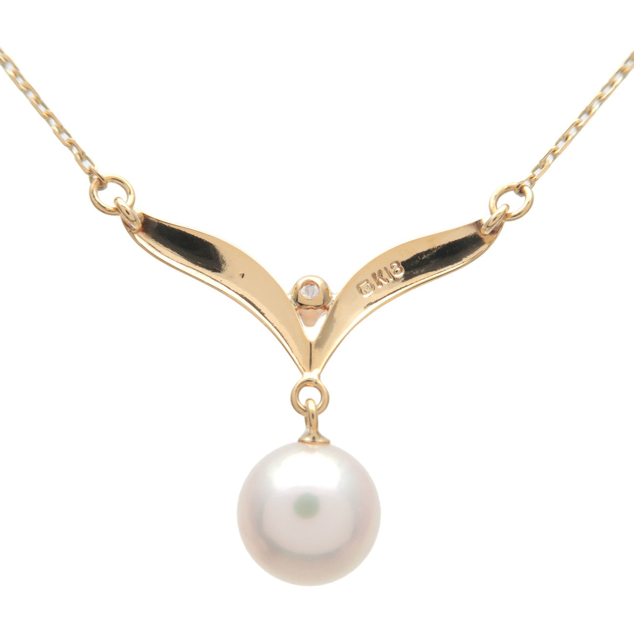 MIKIMOTO 1P Pearl Diamond Necklace K18YG 750YG Yellow Gold