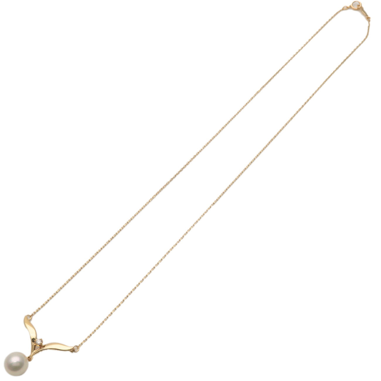 MIKIMOTO 1P Pearl Diamond Necklace K18YG 750YG Yellow Gold