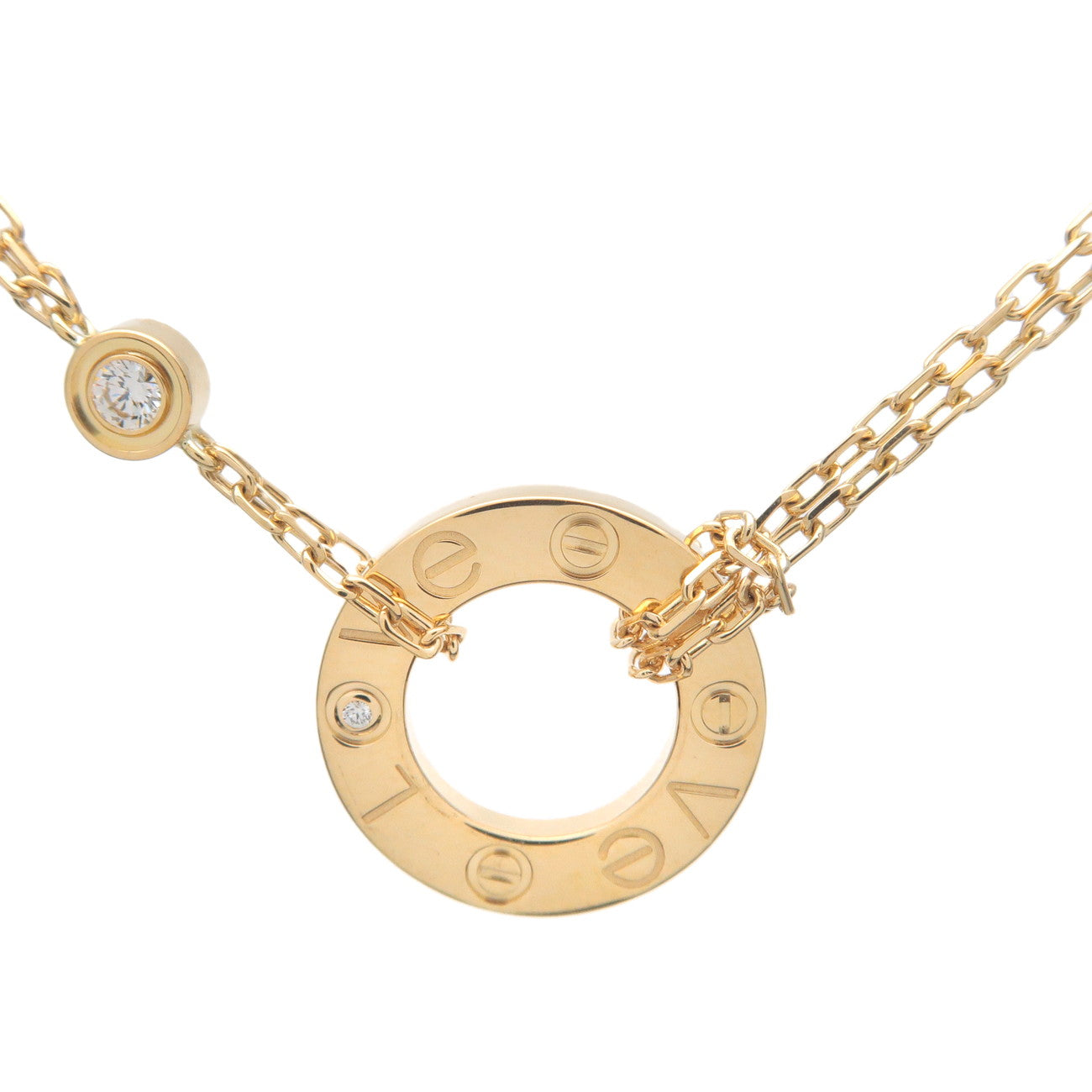 Cartier-Love-Circle-2P-Diamond-Necklace-K18-750-Yellow-Gold