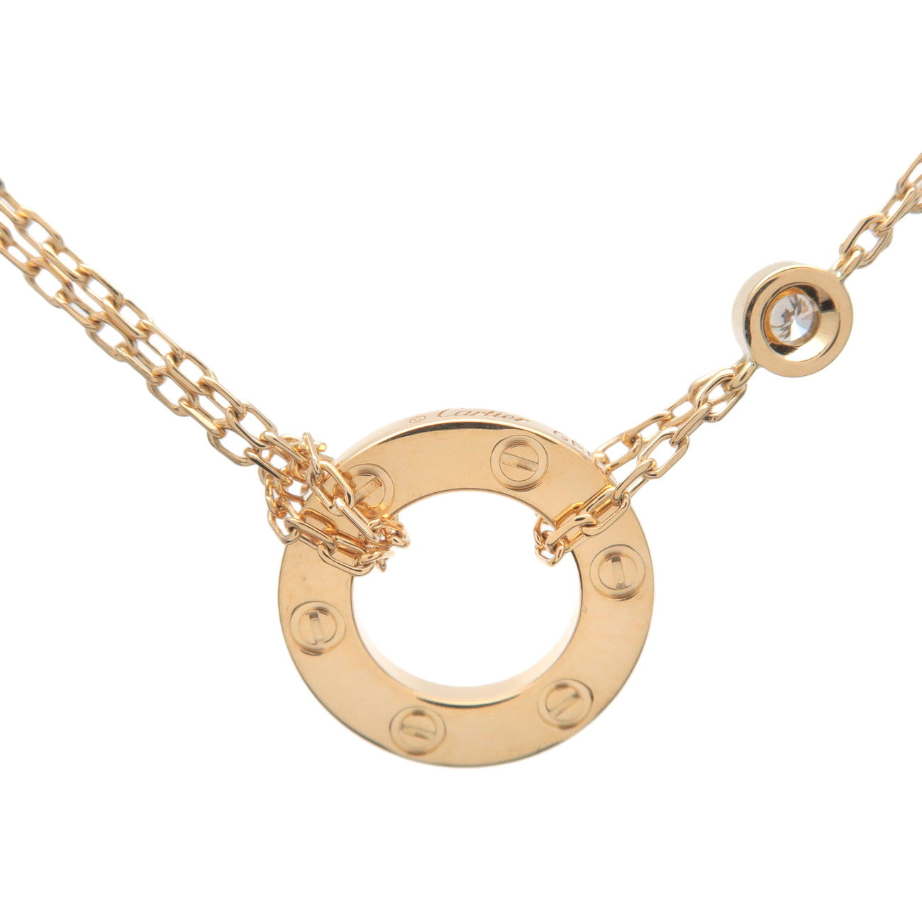 Cartier Love Circle 2P Diamond Necklace K18 750 Yellow Gold