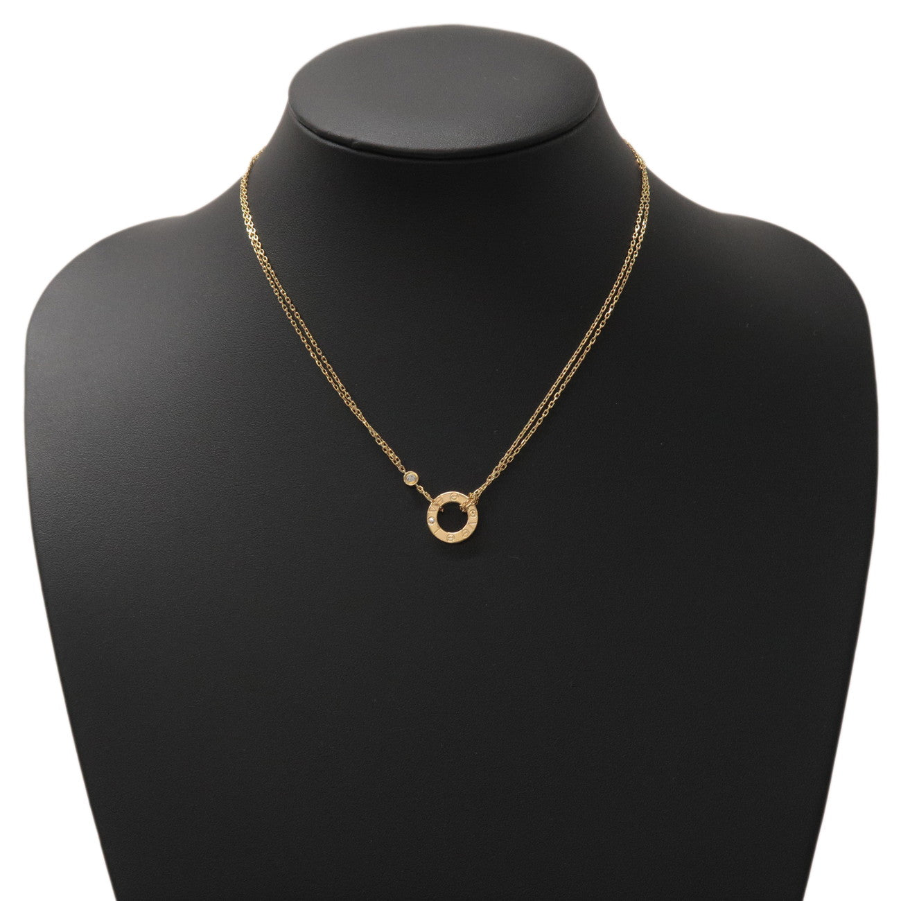 Cartier Love Circle 2P Diamond Necklace K18 750 Yellow Gold