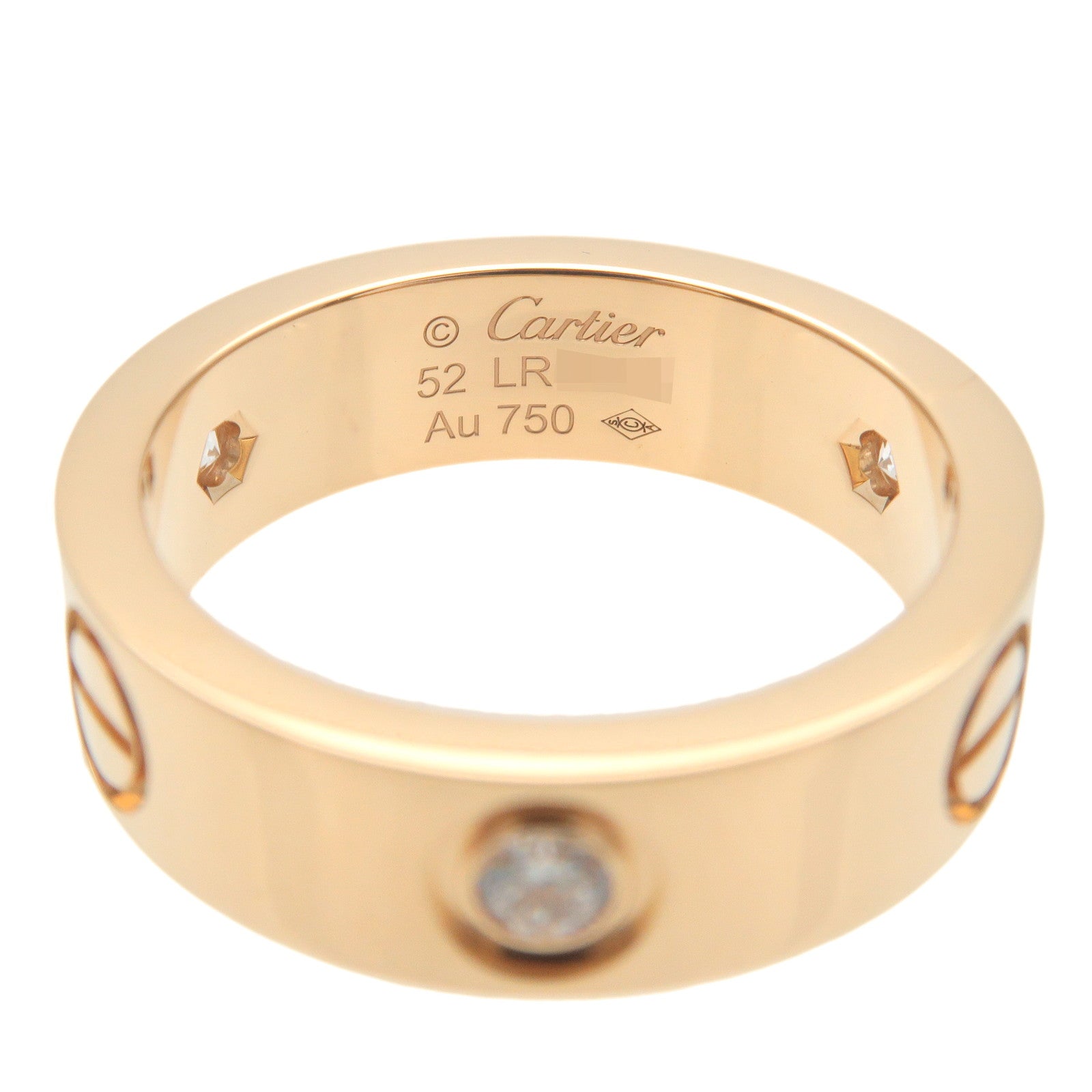 Cartier Love Ring 3P Half Diamond K18 Yellow Gold #52 US6