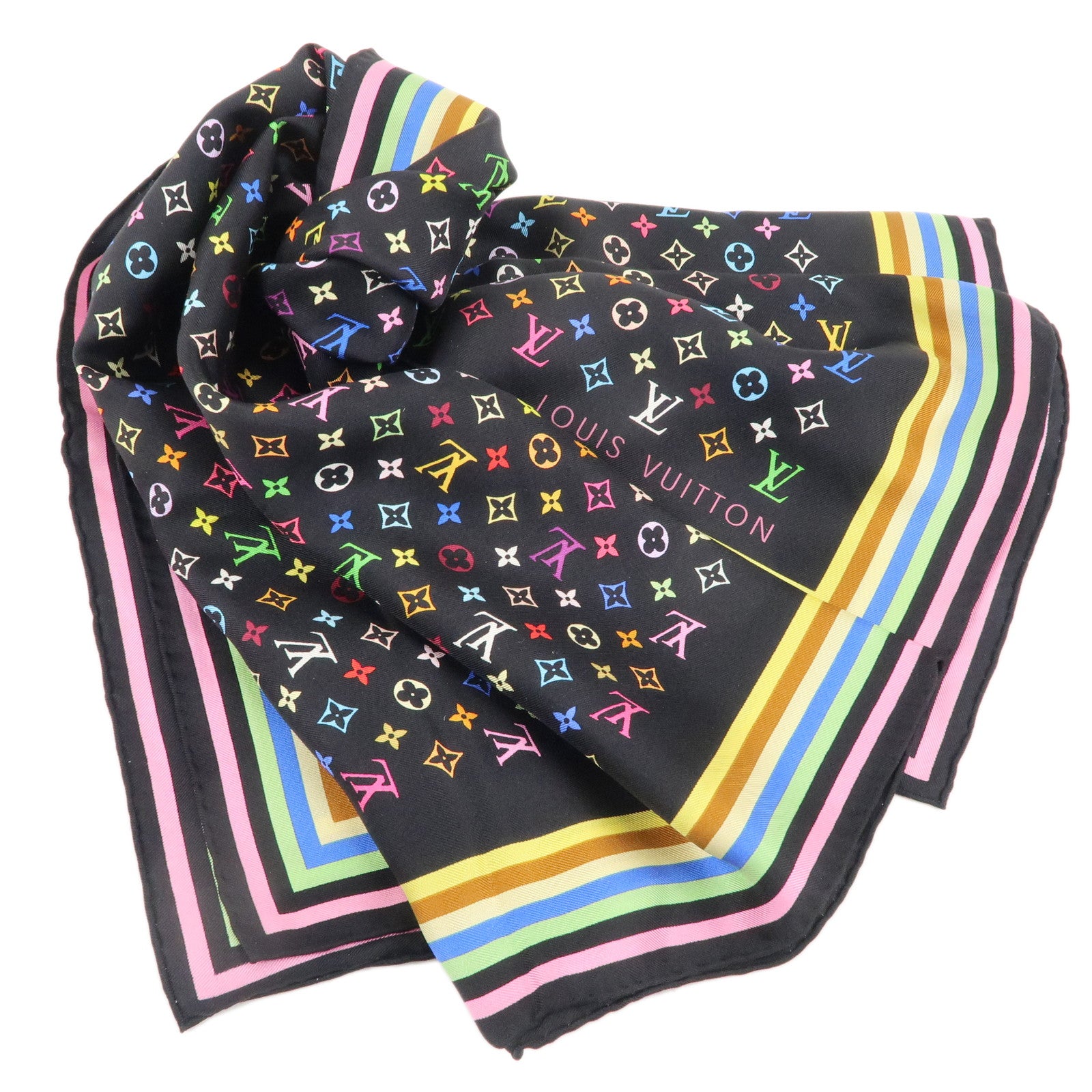 Louis Vuitton Monogram Multi Color Scarf Silk 100% 70×70 M71914