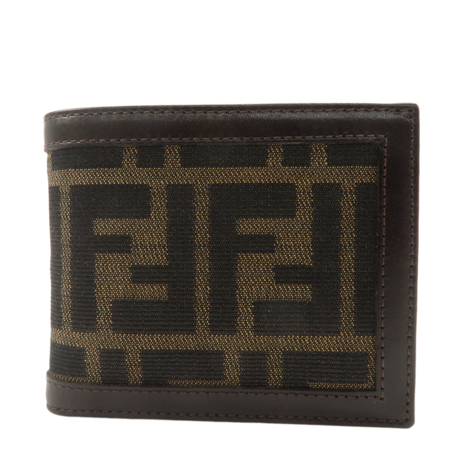 FENDI-Zucca-Canvas-Leather-Bi-fold-Wallet-Khaki-Black-Brown-30798