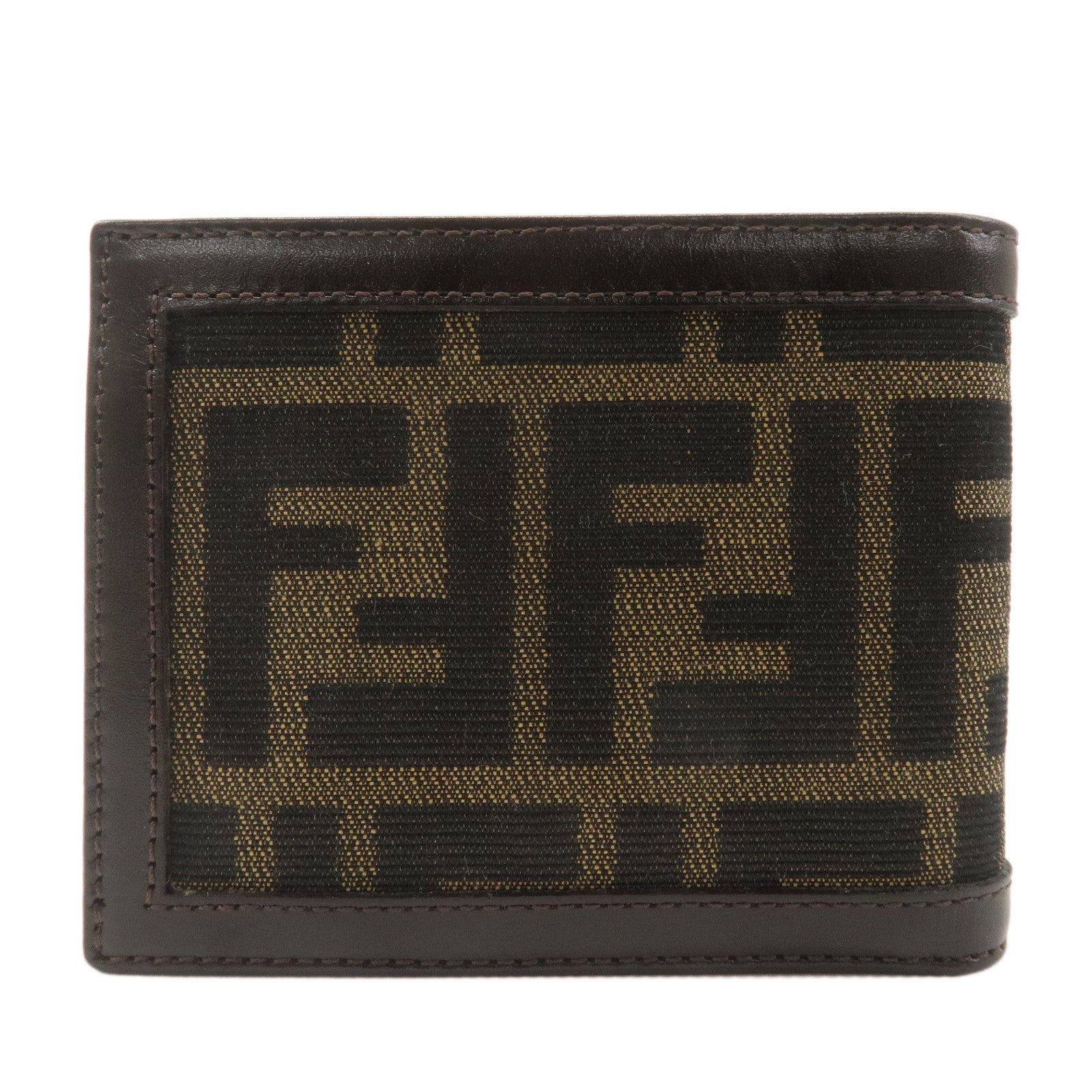 FENDI Zucca Canvas Leather Bi-fold Wallet Khaki Black Brown 30798