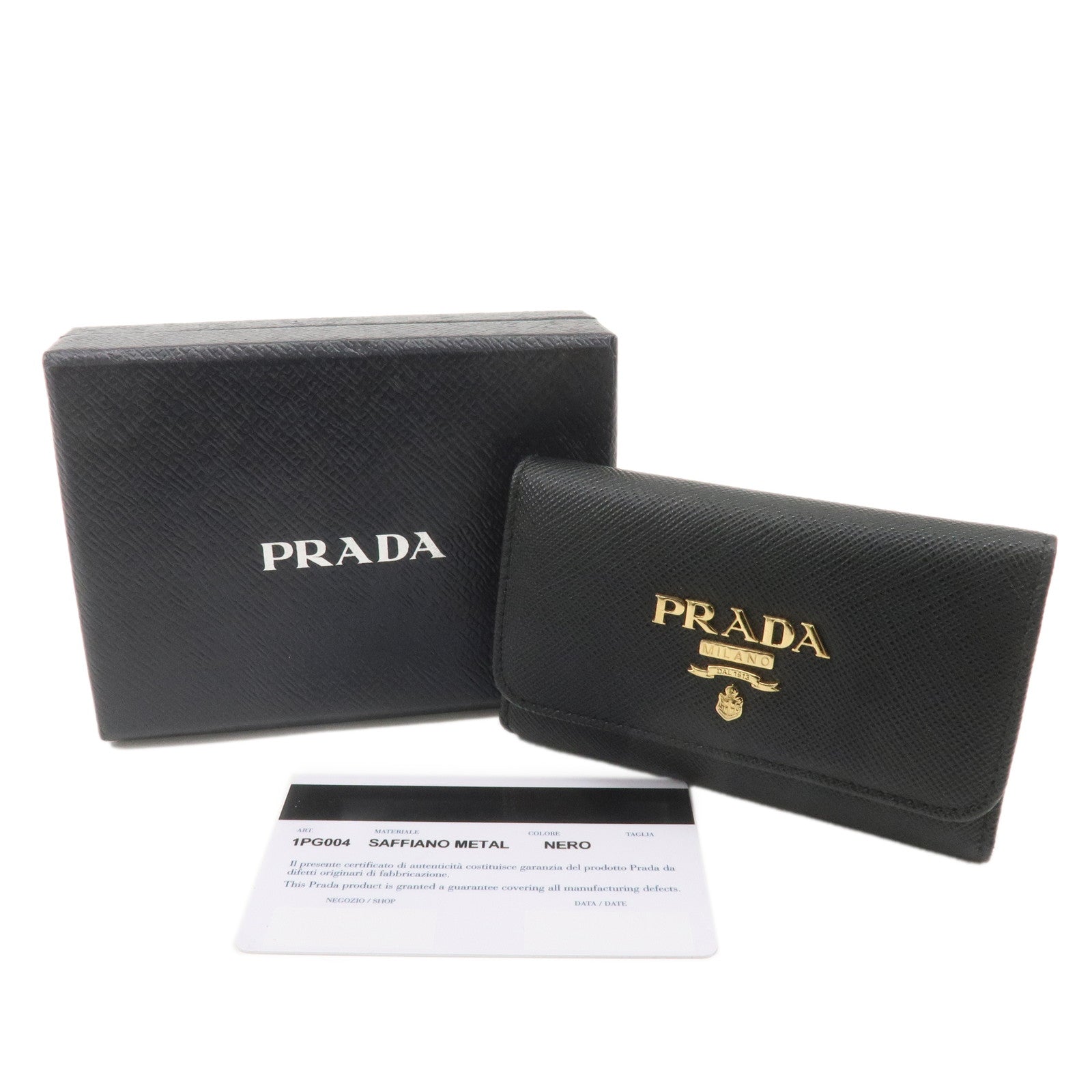 PRADA Logo Leather 4 Rings Key Case Key Holders Black 1PG004