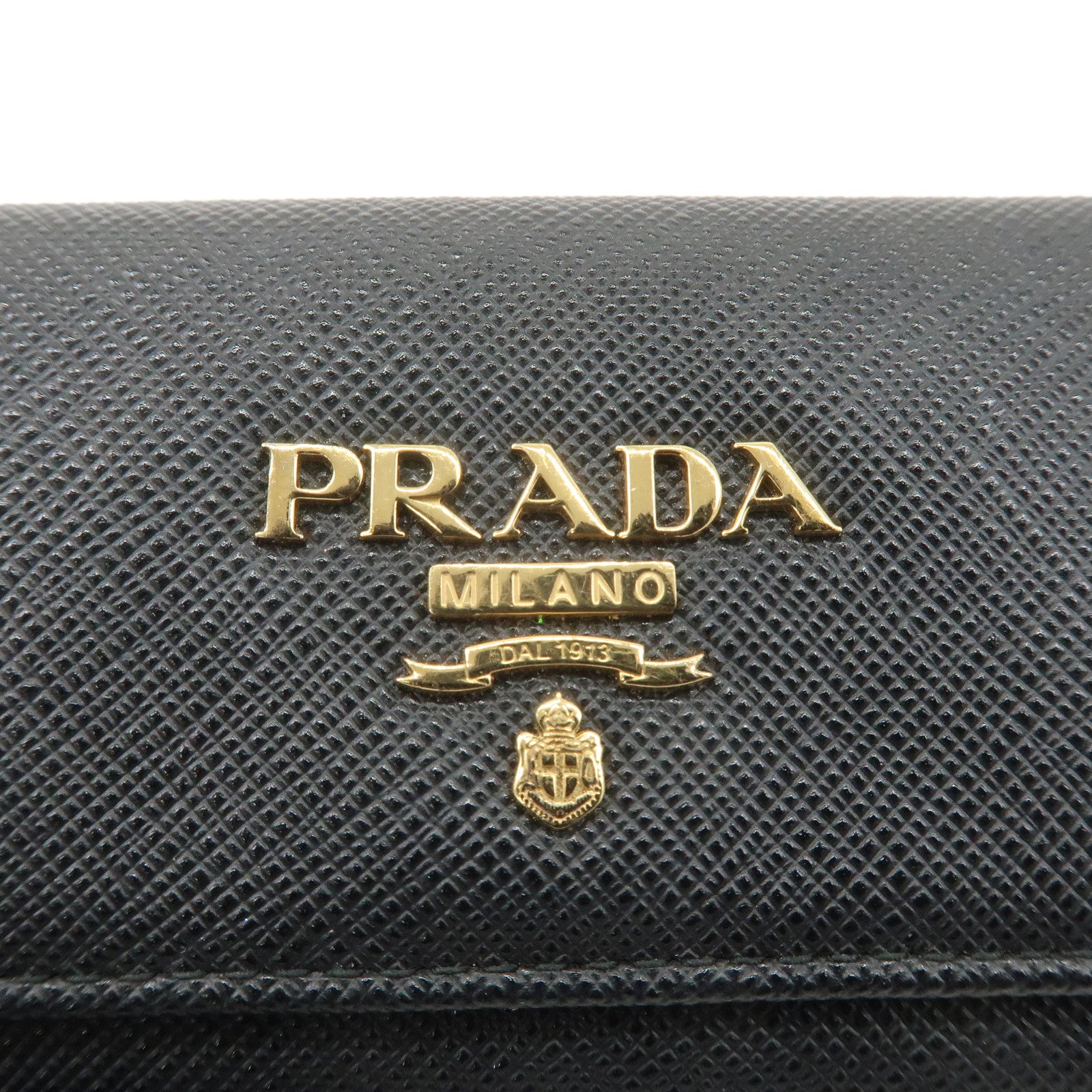 PRADA Logo Leather 4 Rings Key Case Key Holders Black 1PG004