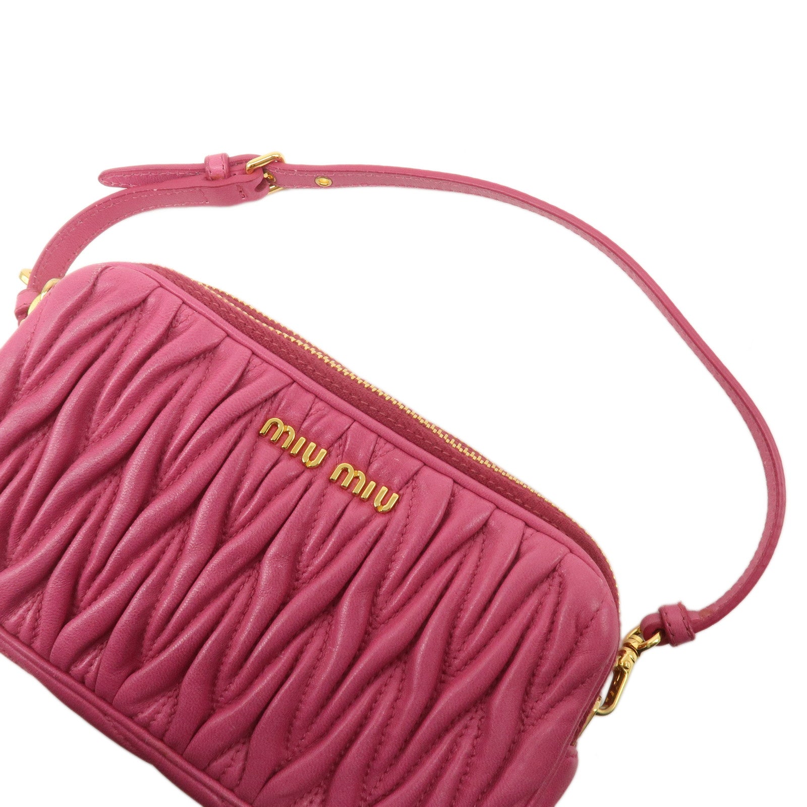 MIU MIU Matelasse Leather Gathered Accessories Pouch Pink