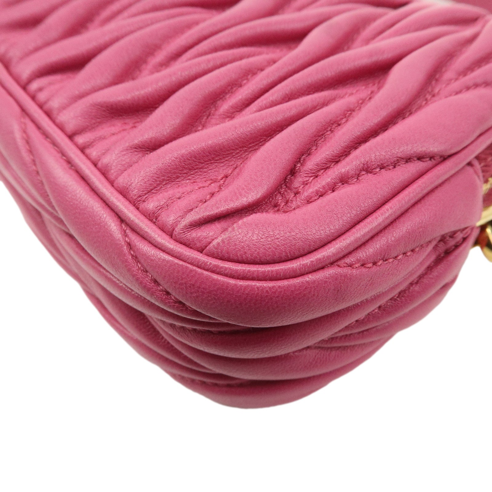 MIU MIU Matelasse Leather Gathered Accessories Pouch Pink