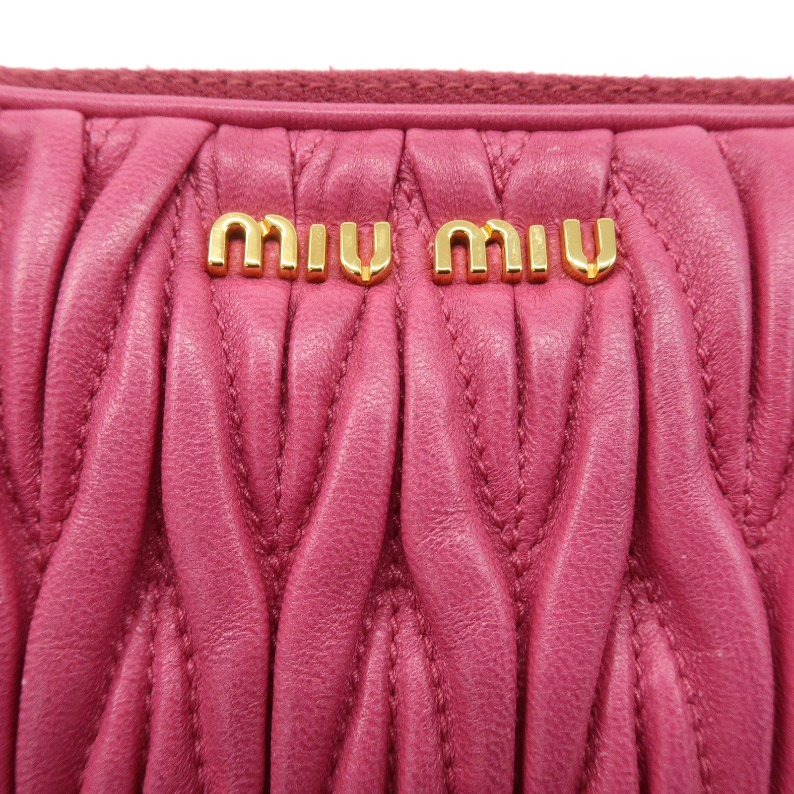 MIU MIU Matelasse Leather Gathered Accessories Pouch Pink