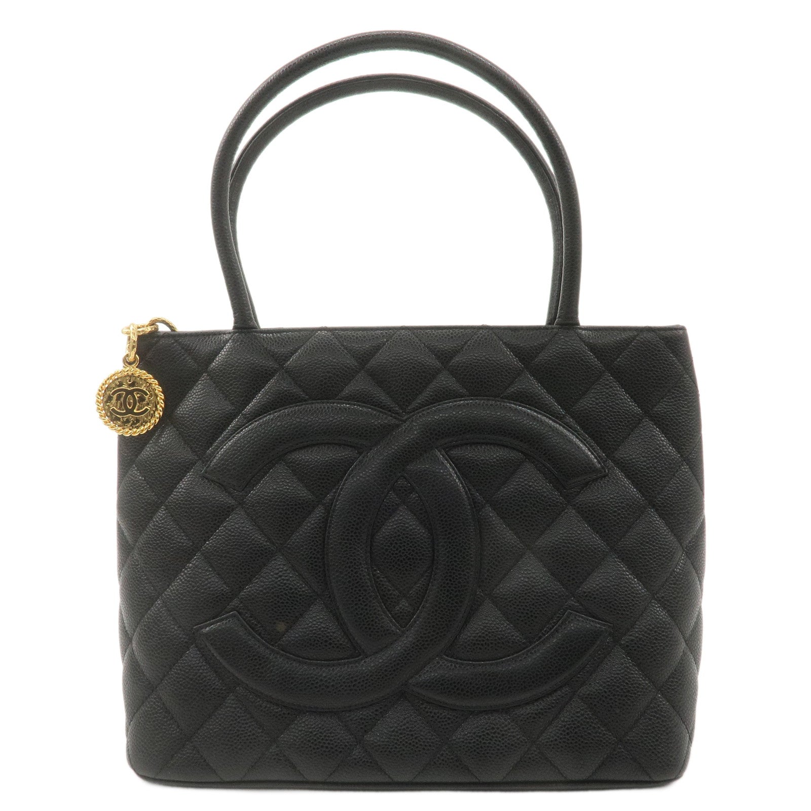 CHANEL-Caviar-Skin-Matelasse-Medallion-Tote-Bag-Black-A01804
