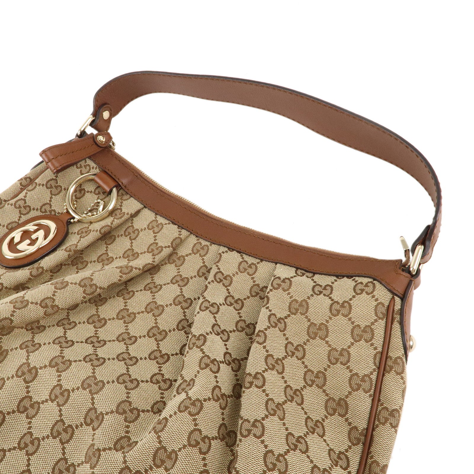 GUCCI Sukey GG Canvas Leather Shoulder Bag Beige Brown 232955