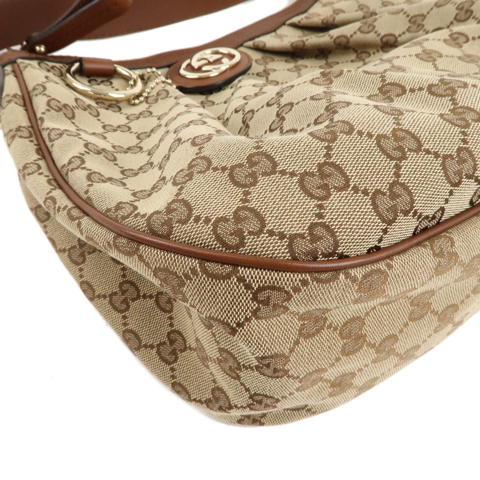 GUCCI Sukey GG Canvas Leather Shoulder Bag Beige Brown 232955