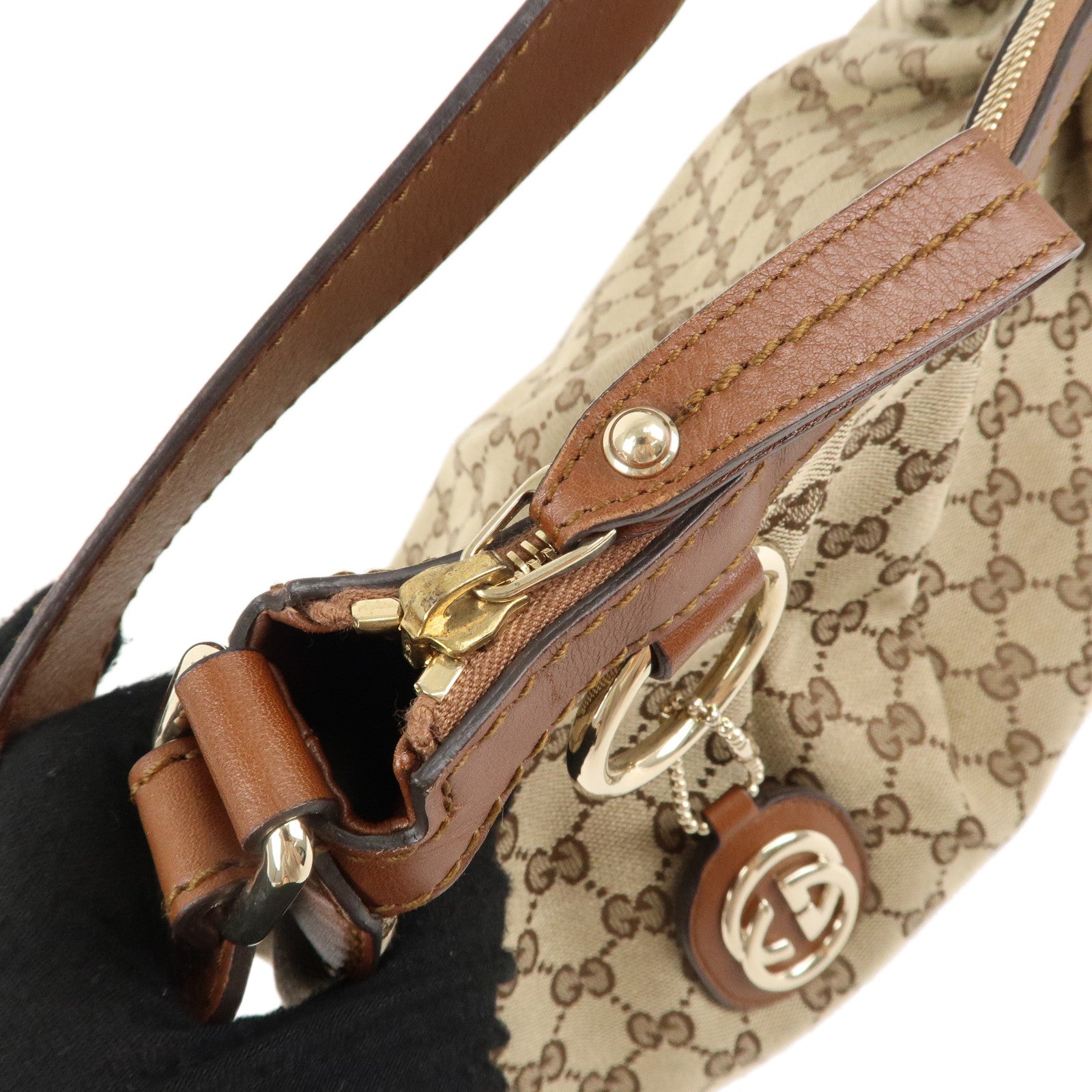 GUCCI Sukey GG Canvas Leather Shoulder Bag Beige Brown 232955