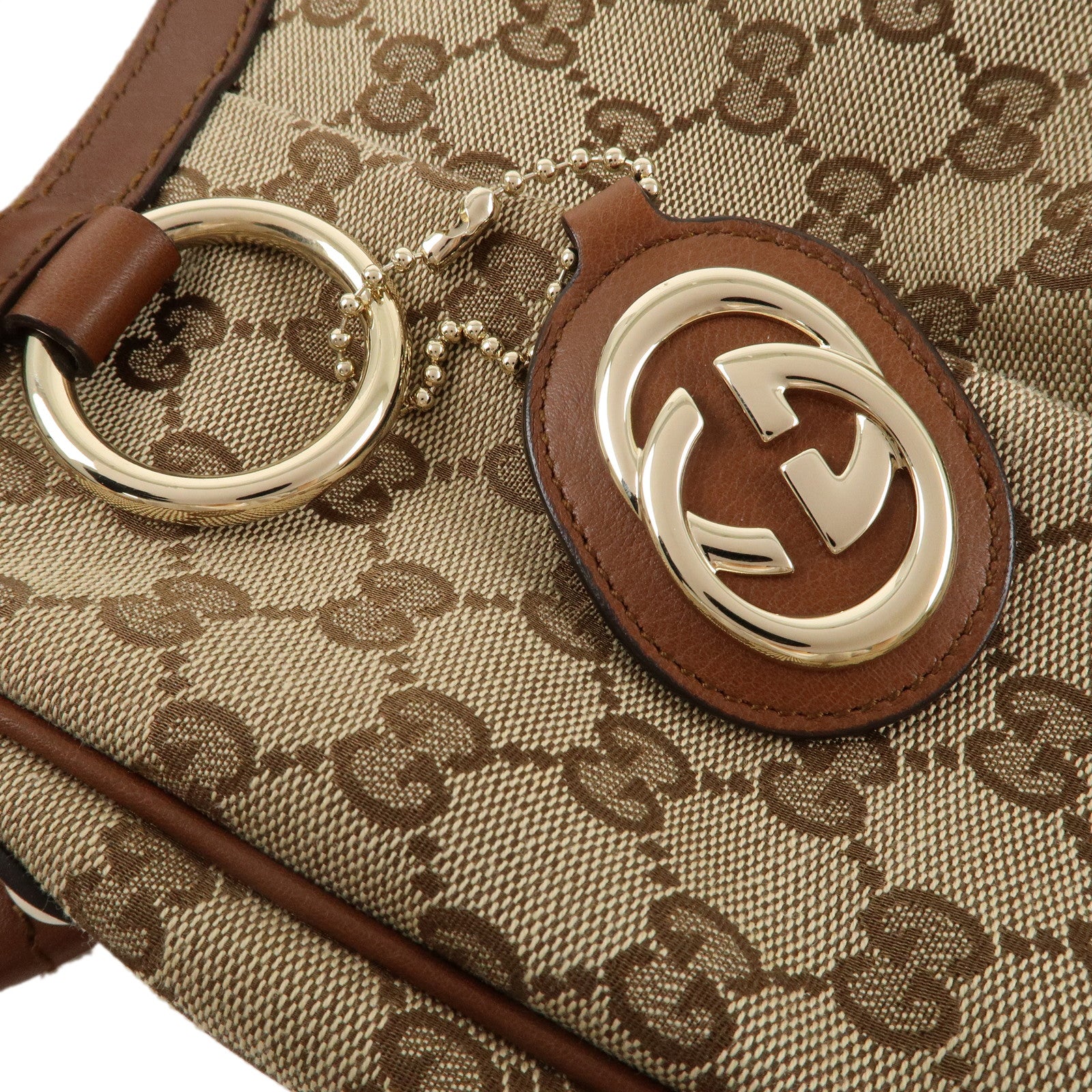 GUCCI Sukey GG Canvas Leather Shoulder Bag Beige Brown 232955