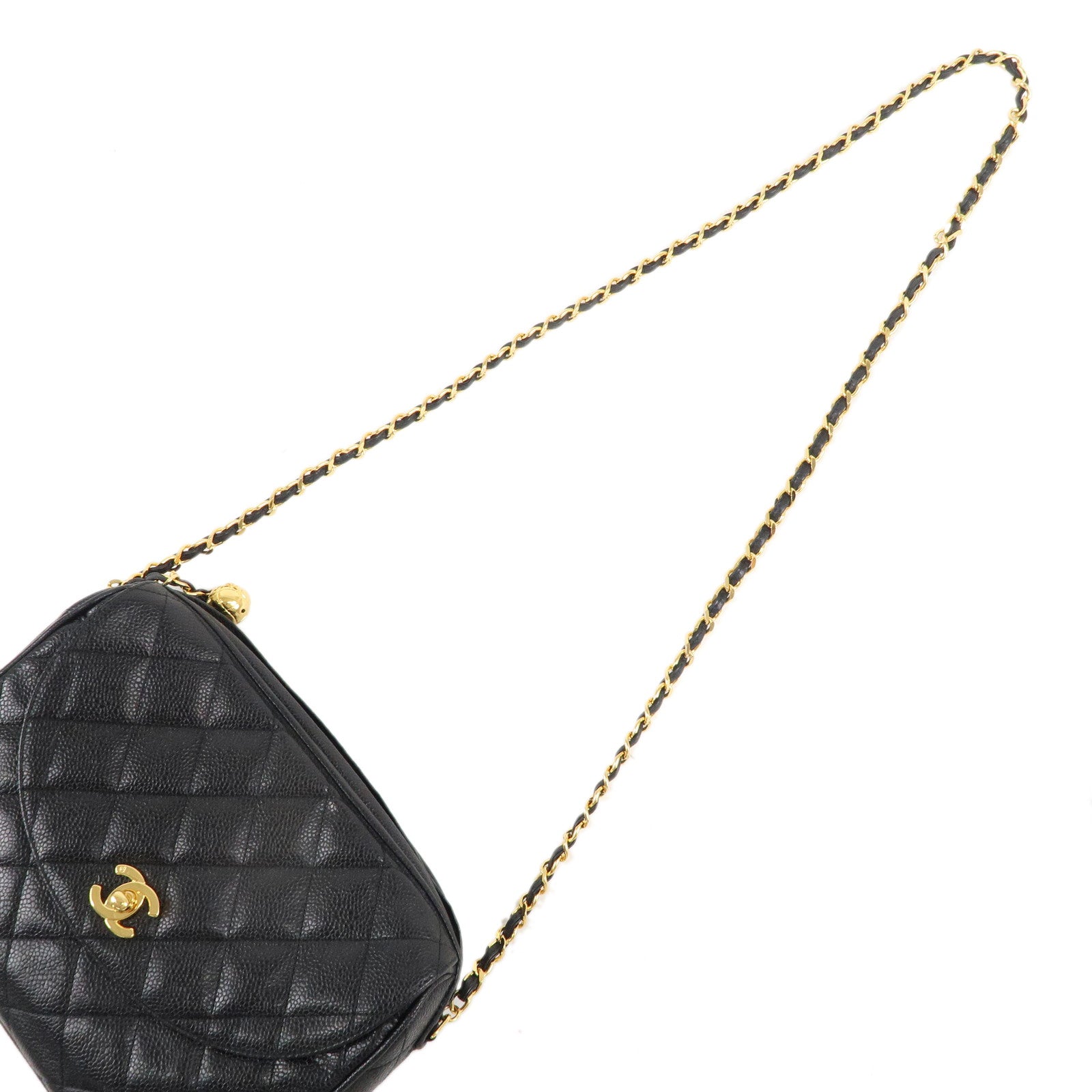 CHANEL Matelasse Caviar Skin Chain Shoulder Bag Black