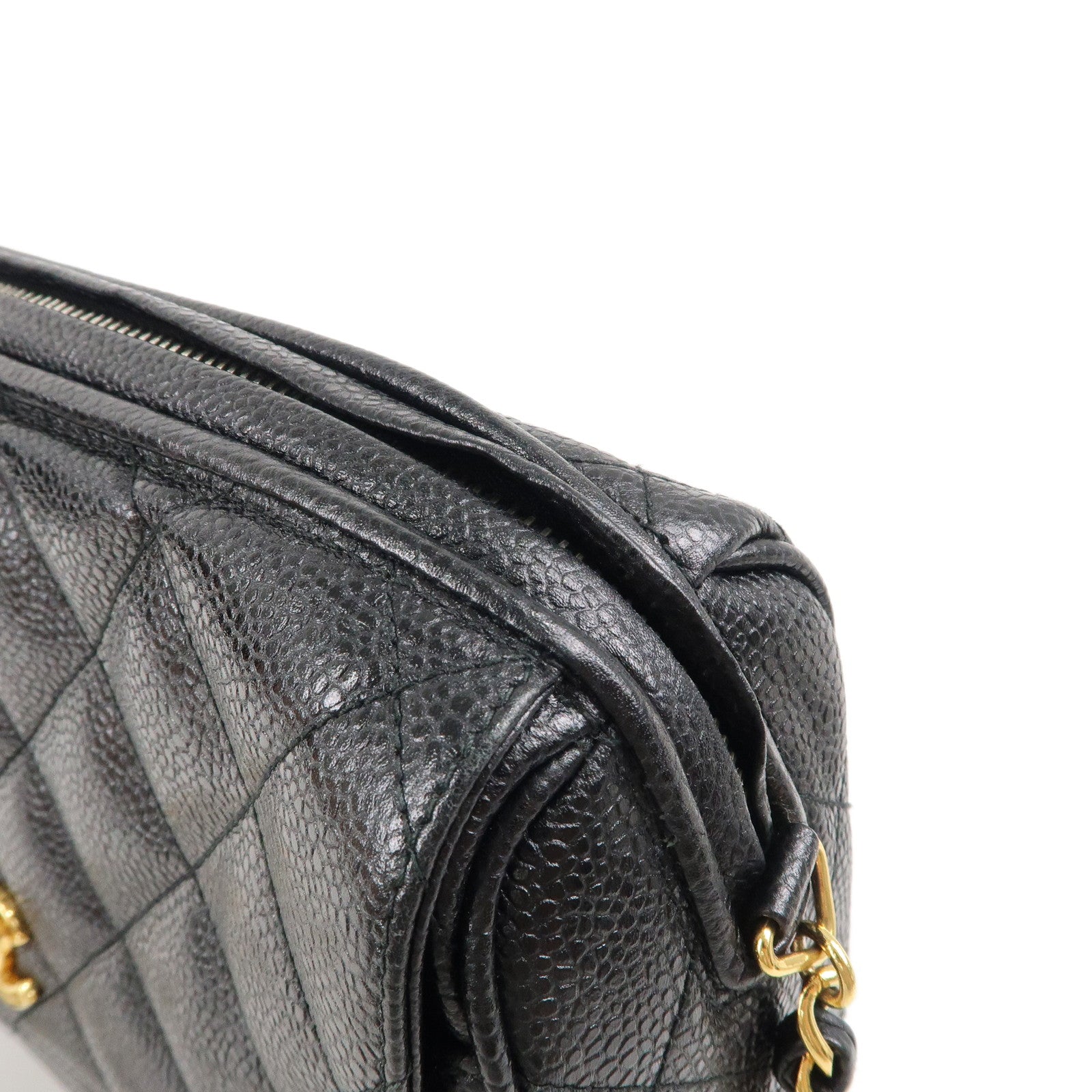 CHANEL Matelasse Caviar Skin Chain Shoulder Bag Black